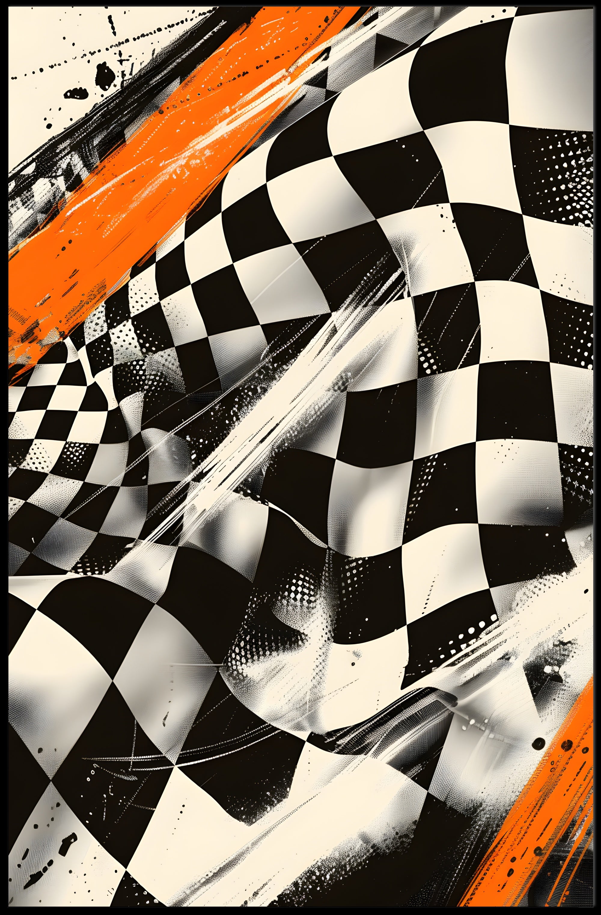 Dynamic Racing Energy: Abstract Poster with Checkered Pattern