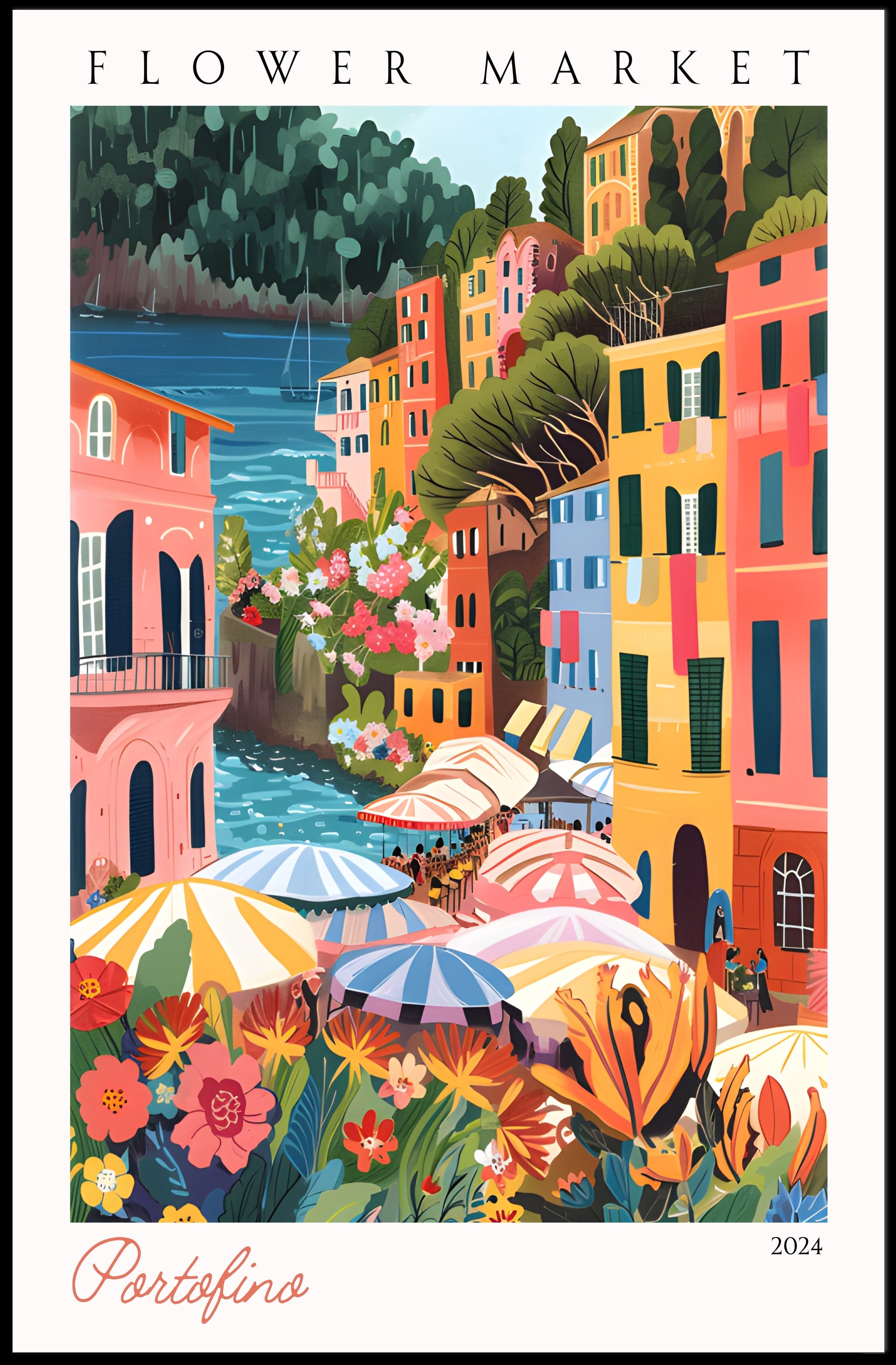 Portofino Flower Market Poster PosterGoat