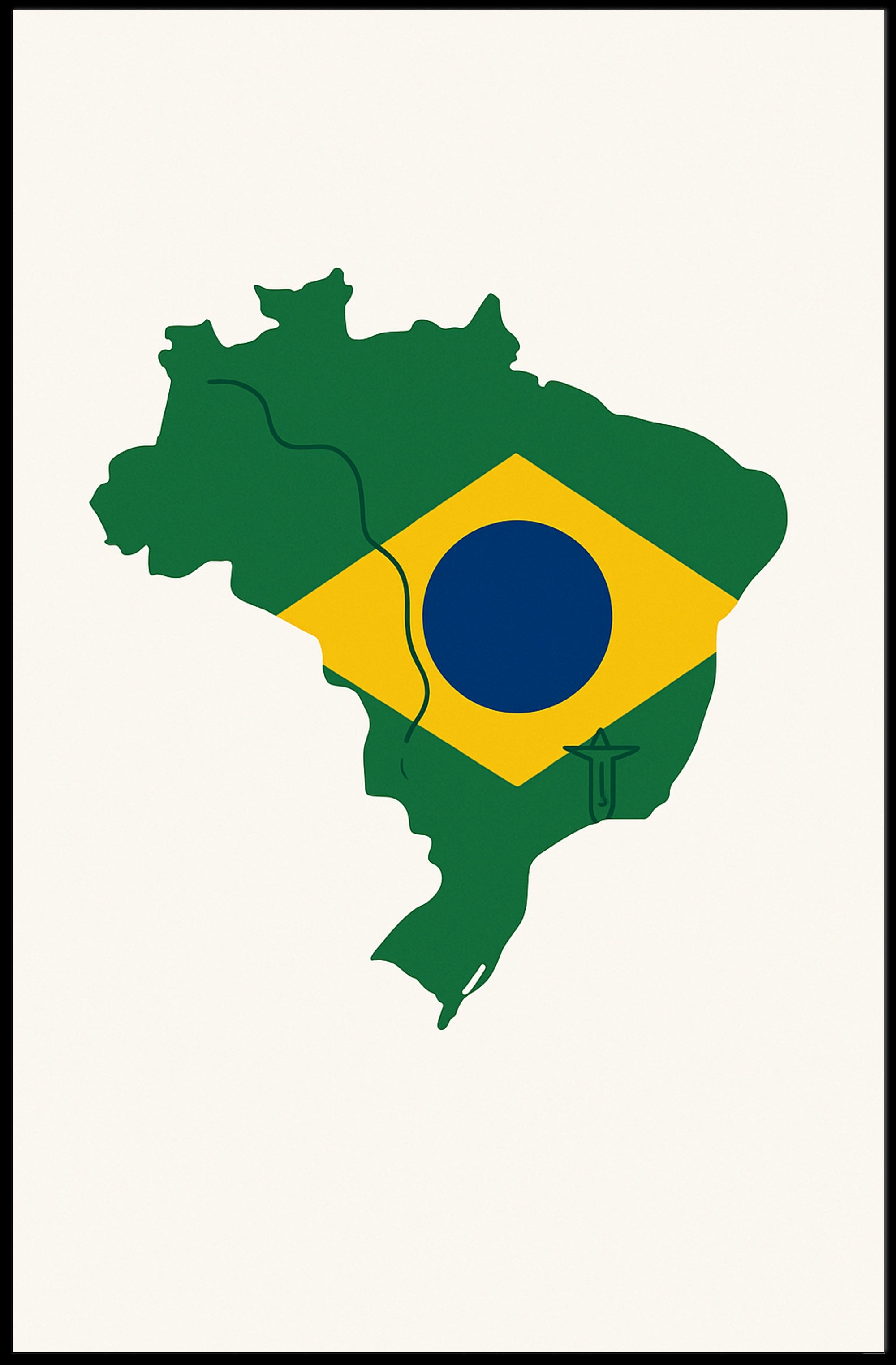 Artistic Brazil Map in National Colors Country Flag Poster