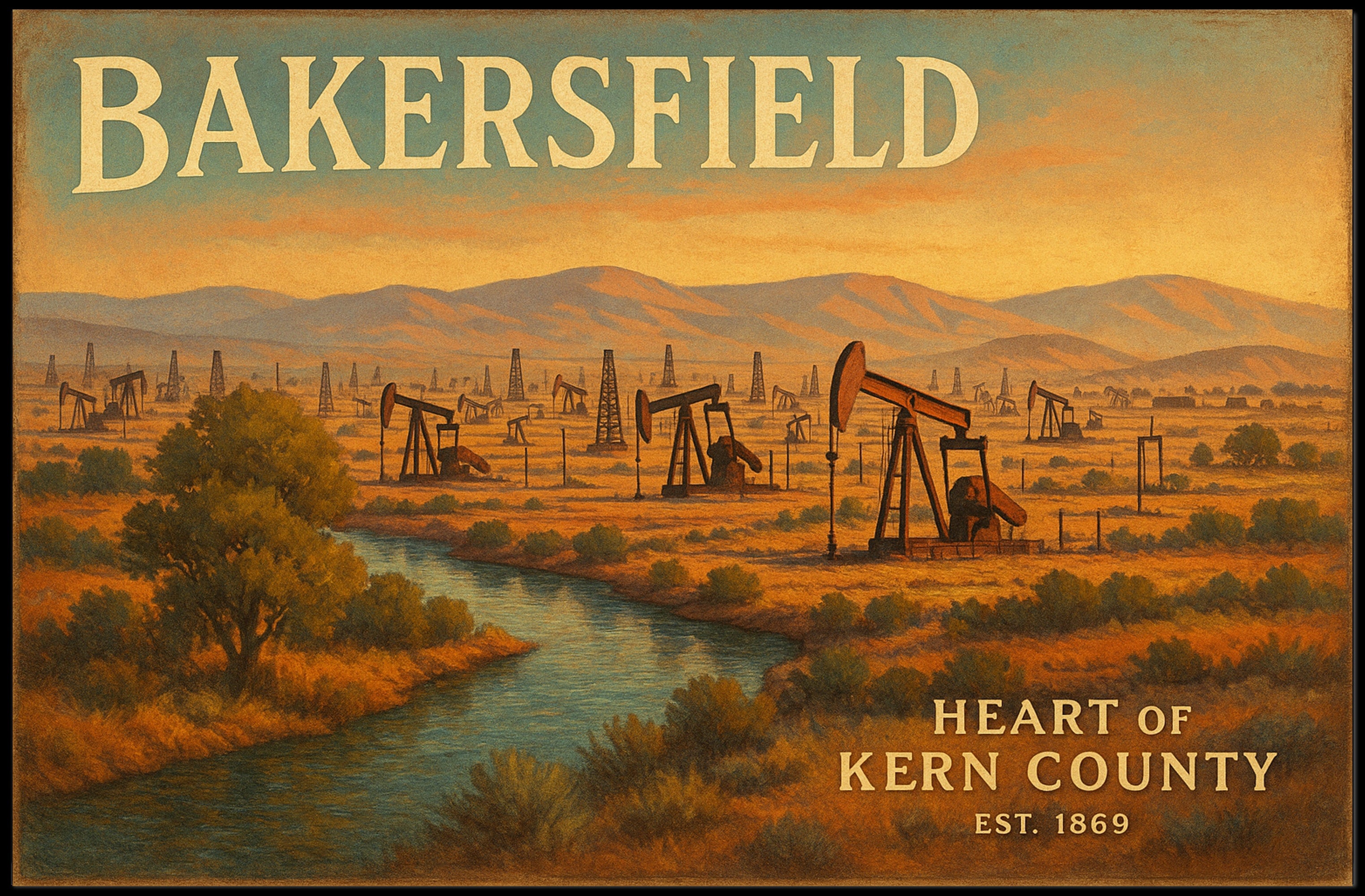 Bakersfield Oil Fields Vintage Poster Art