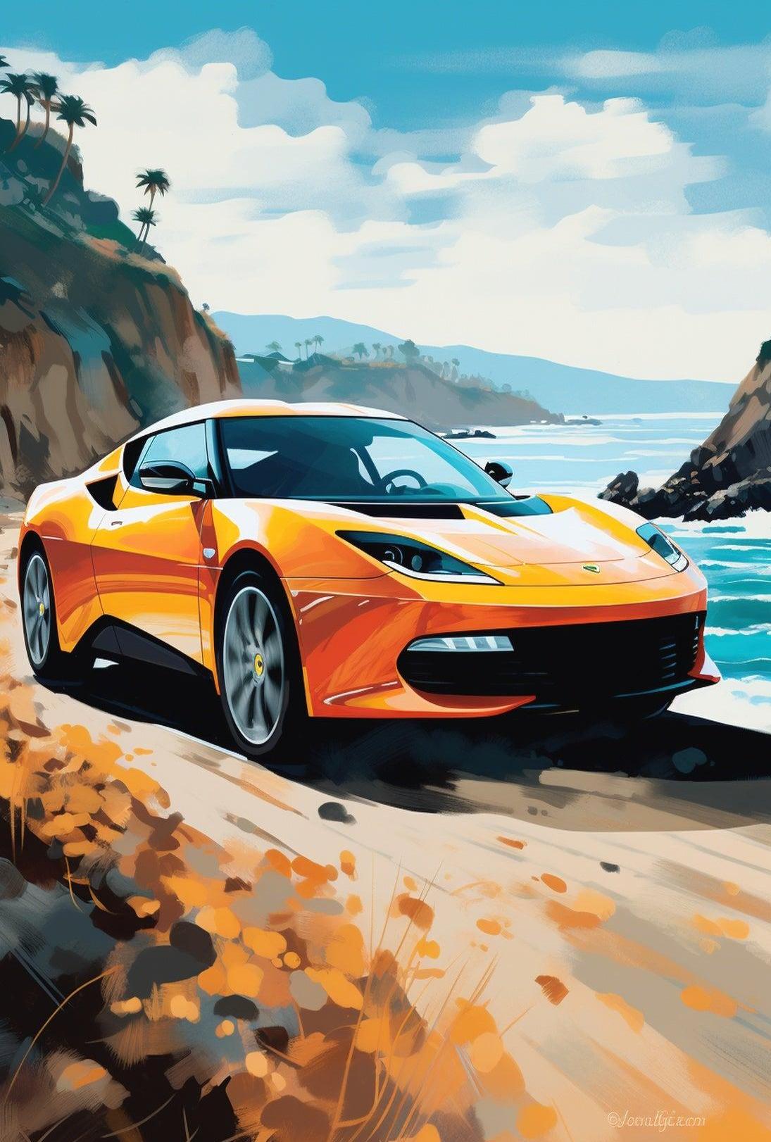 Modern Sports Car Adventure Coastal Road Travel Poster
