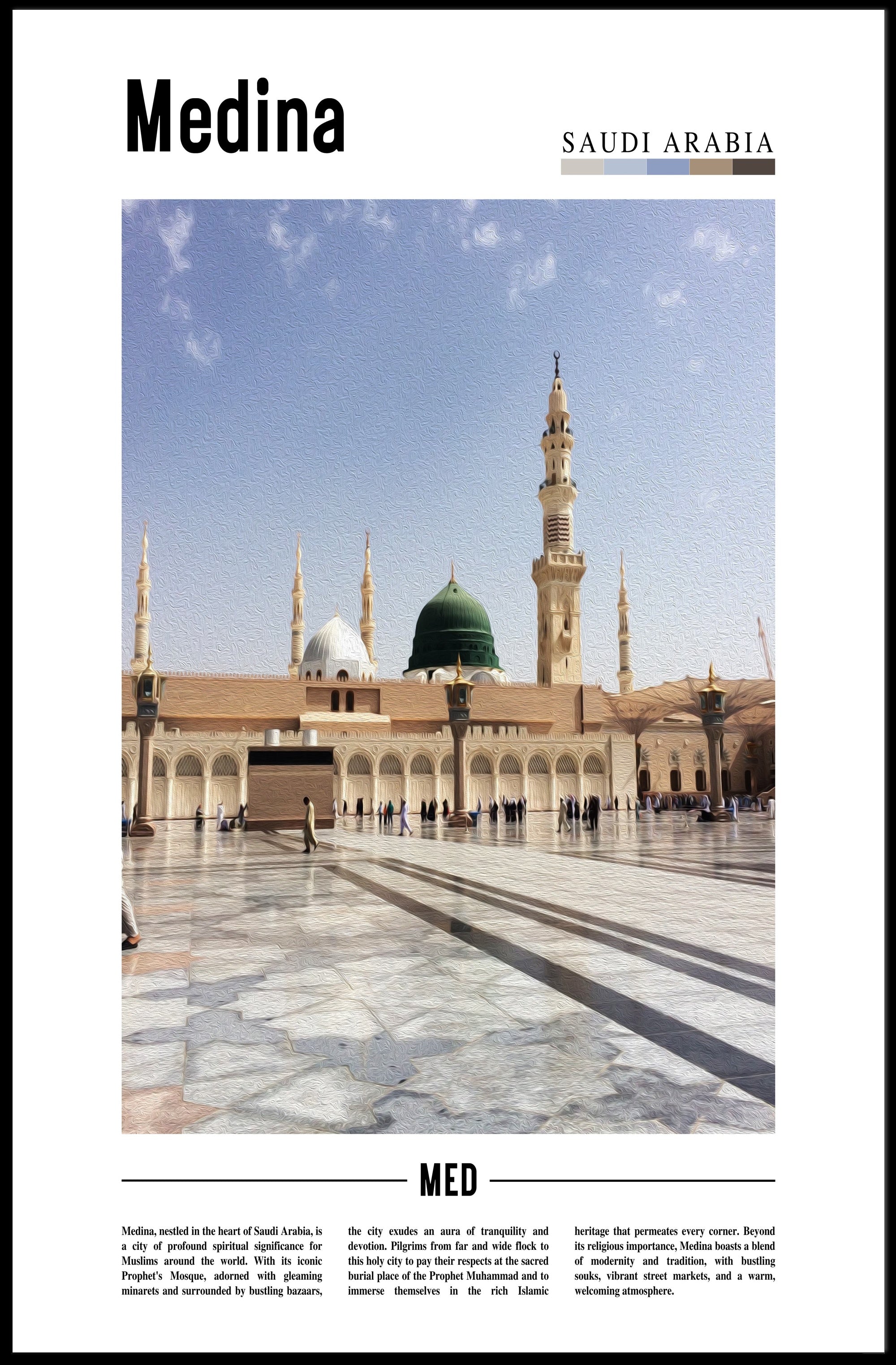 Medina's Iconic Prophet's Mosque Photorealistic Urban or Cityscape Poster PosterGoat