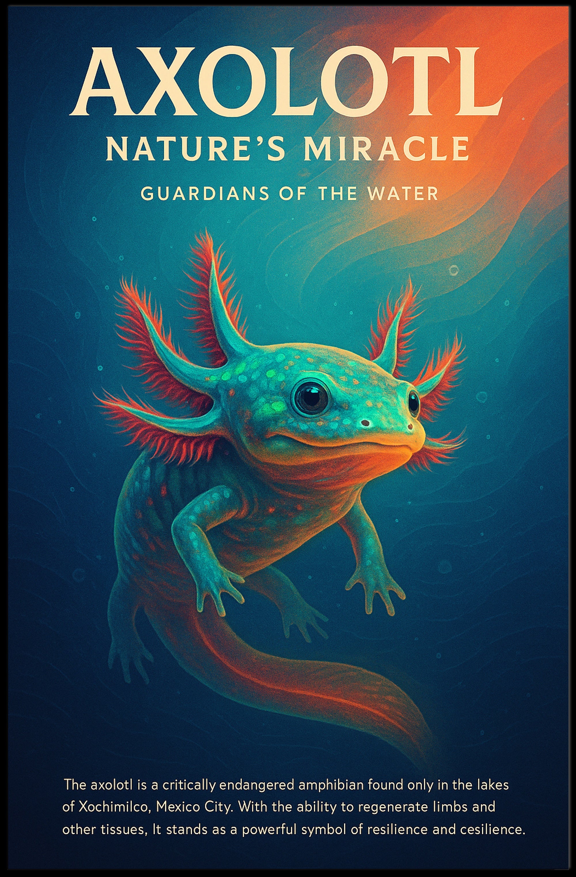 Axolotl Nature Poster Vintage Aquatic Wall Art