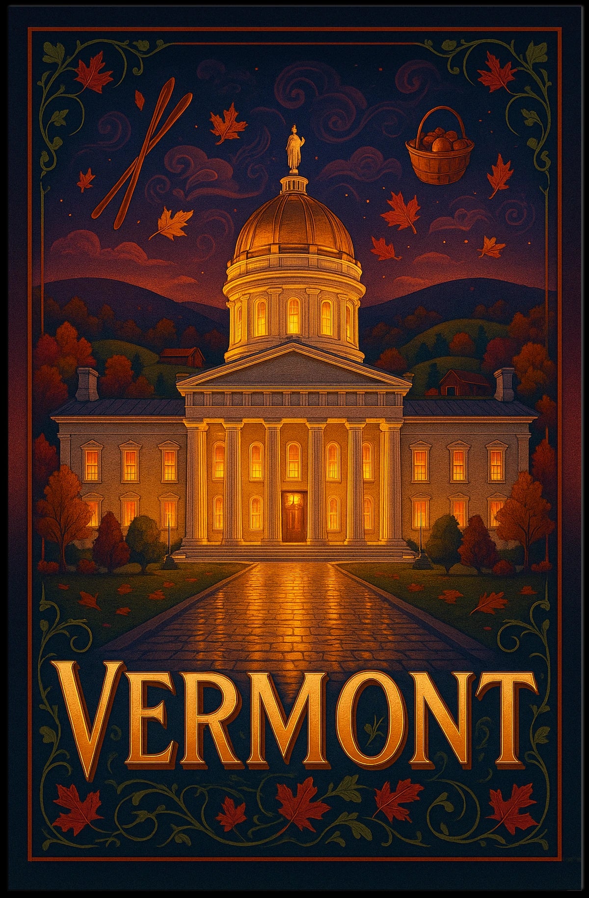 Vermont State Capitol At Dusk Poster