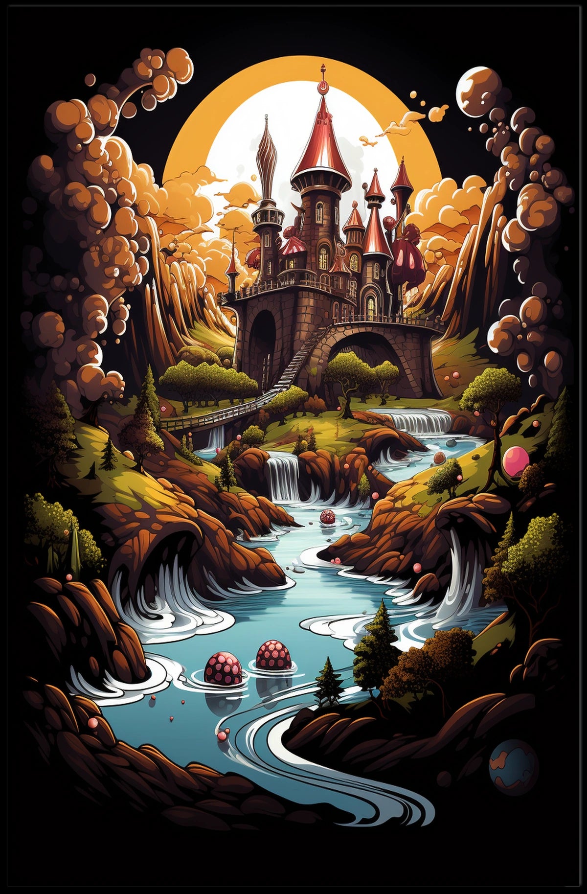 Enchanted Castle in Dreamlike Landscape Fantasy or Mythology Poster
