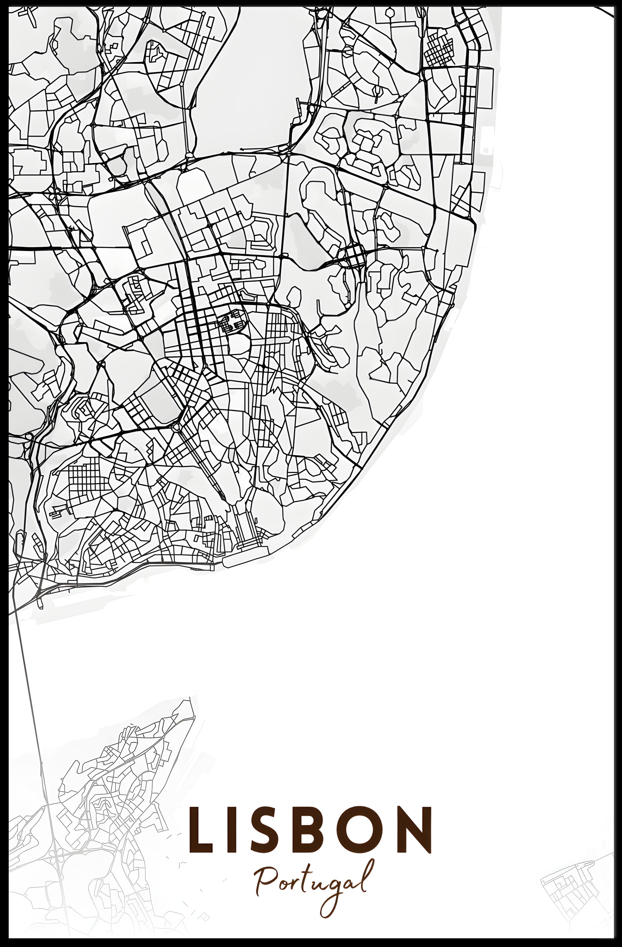 Lisbon Modern Minimalist Map Art Print Urban or Cityscape Poster