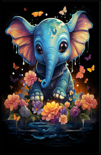 Whimsical Blue Elephant Surrealism Poster