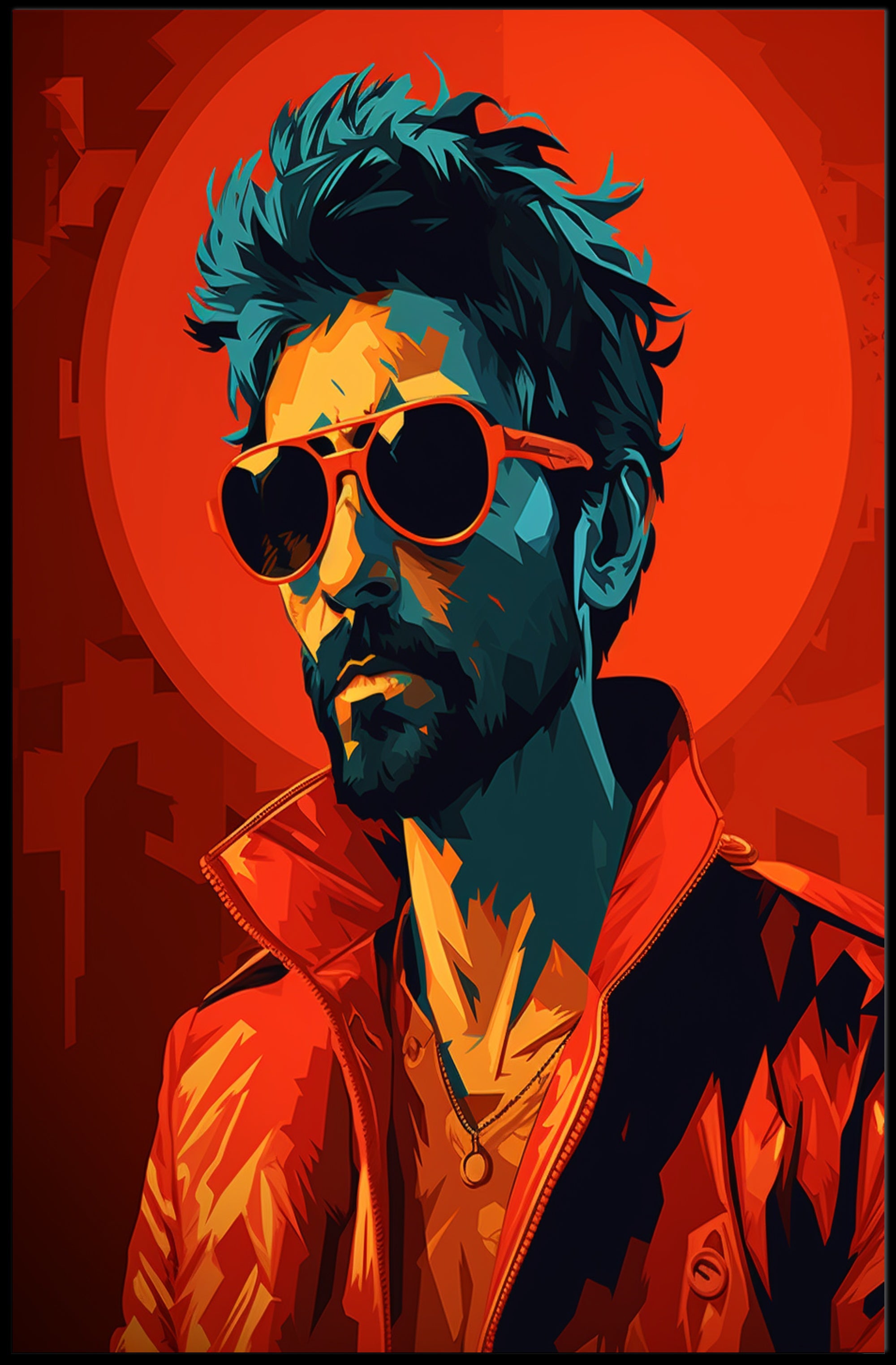 Vibrant Portrait In Red Poster PosterGoat