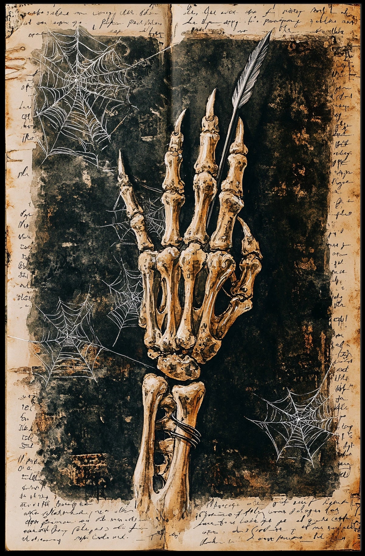 Elegant Skeletal Hand with Quill Artistic Poster