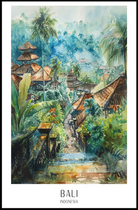 Bali Watercolor Travel Poster: Serene Tropical Landscape Art PosterGoat