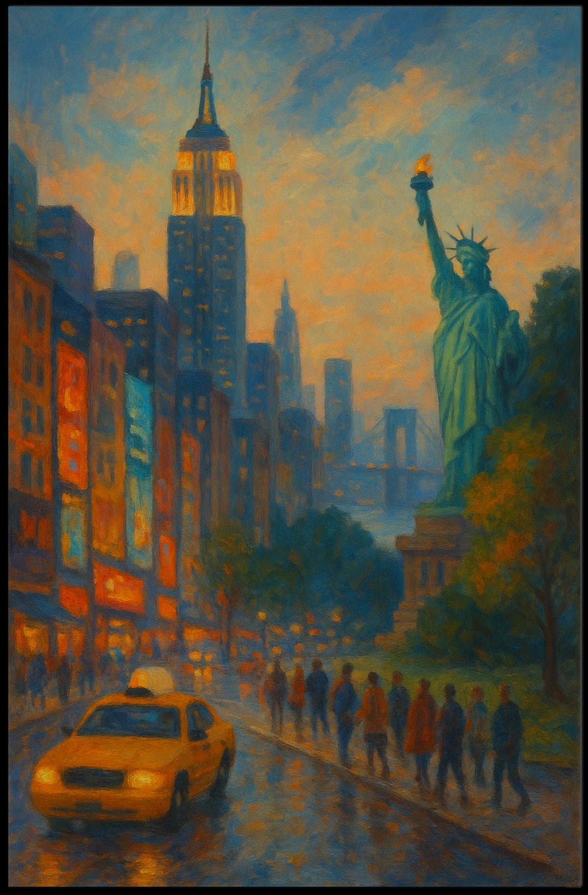 New York City Dusk Iconic Landmarks Poster Modern Wall Art