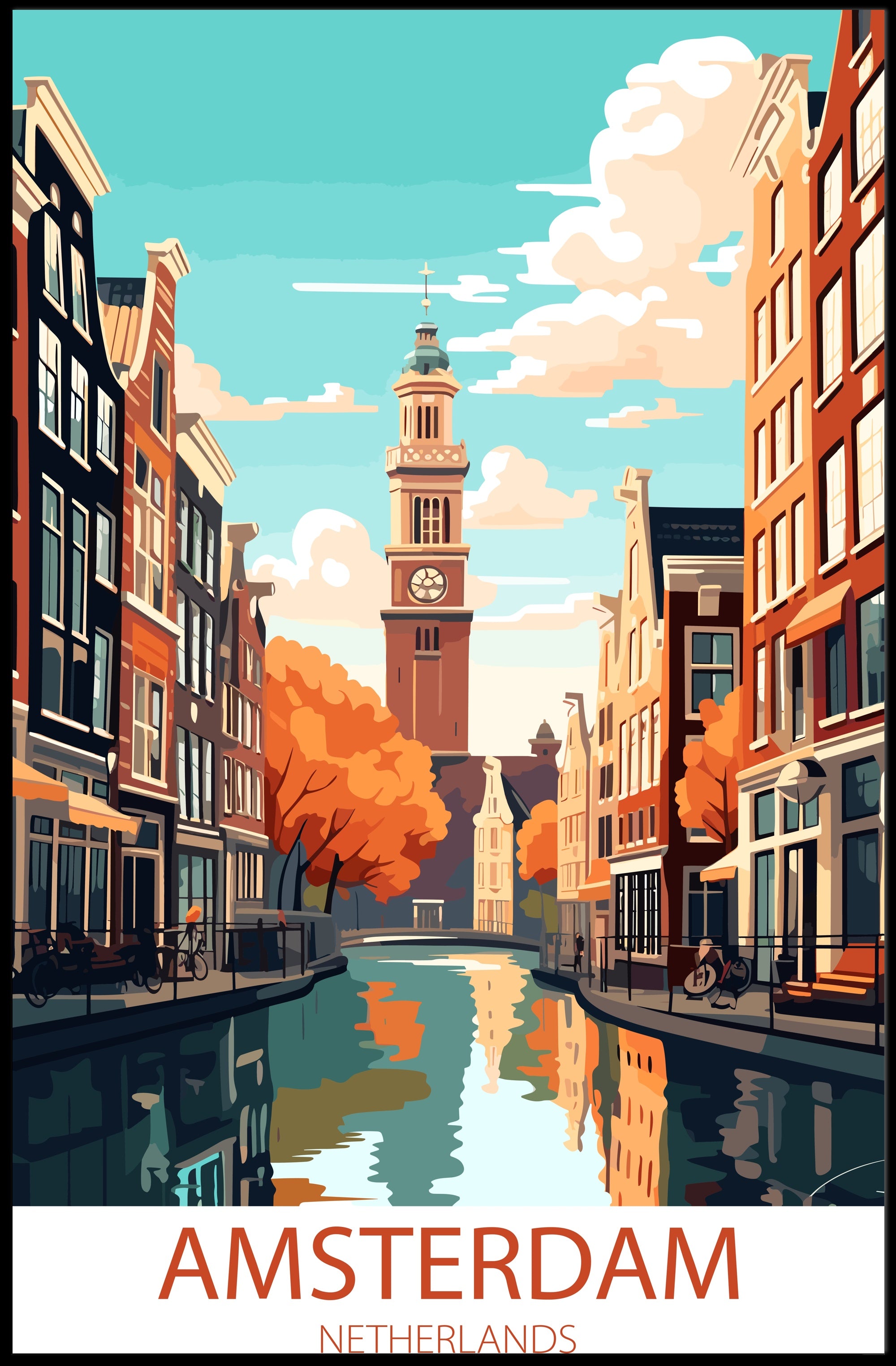 Amsterdam Canals Vintage Travel Poster