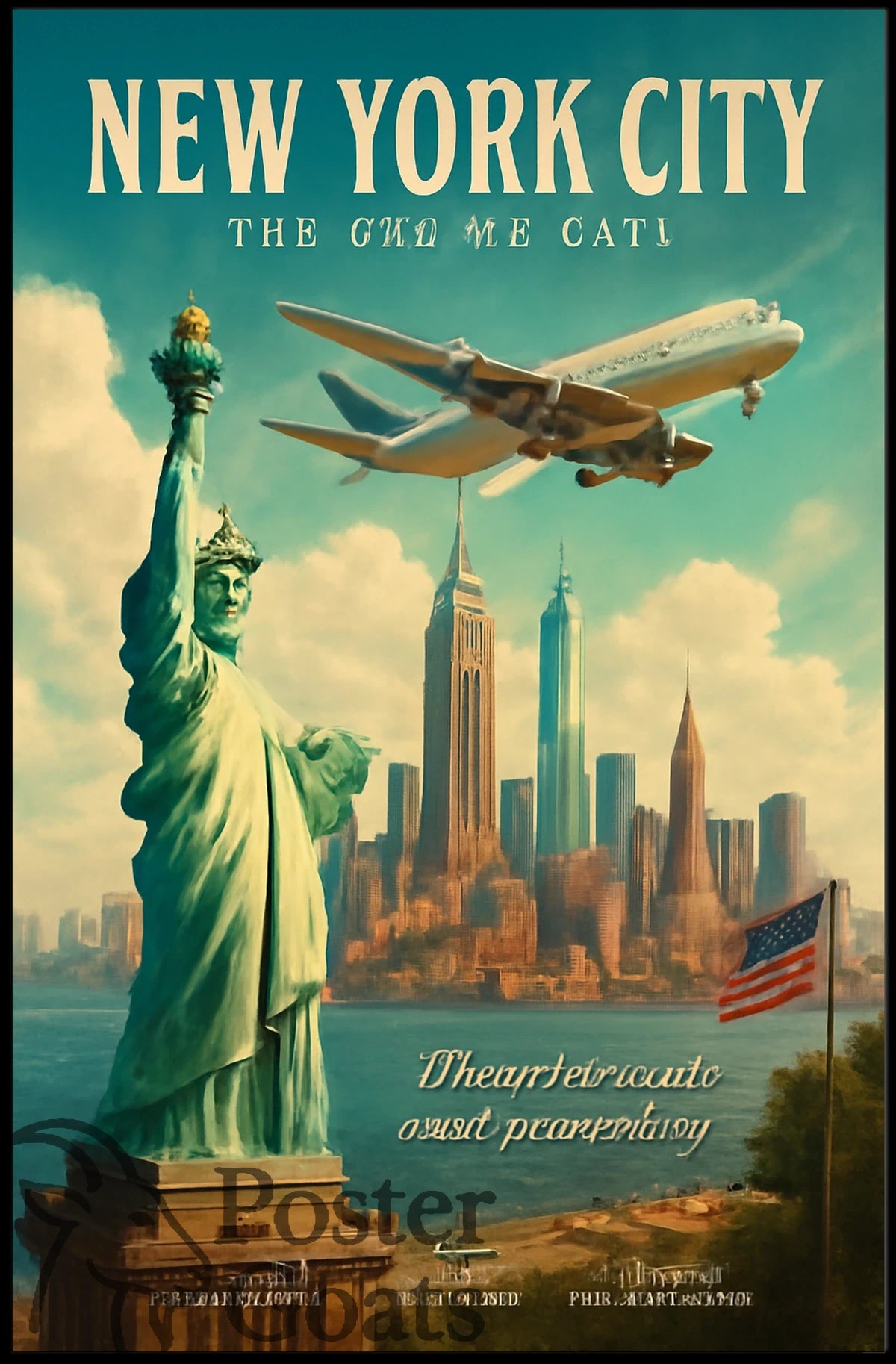 New York City Skyline Vintage Travel Poster