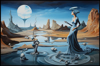 Surreal Dreamscape Poster with Ethereal Moon-Lit Desert Scene
