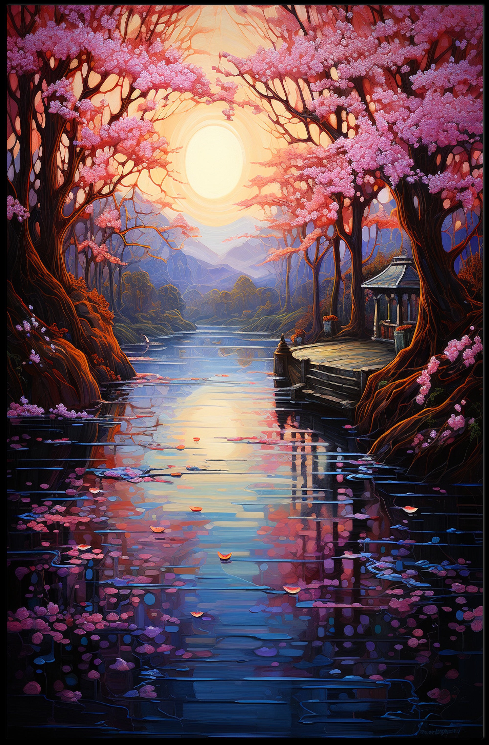 Tranquil Cherry Blossom Landscape Poster