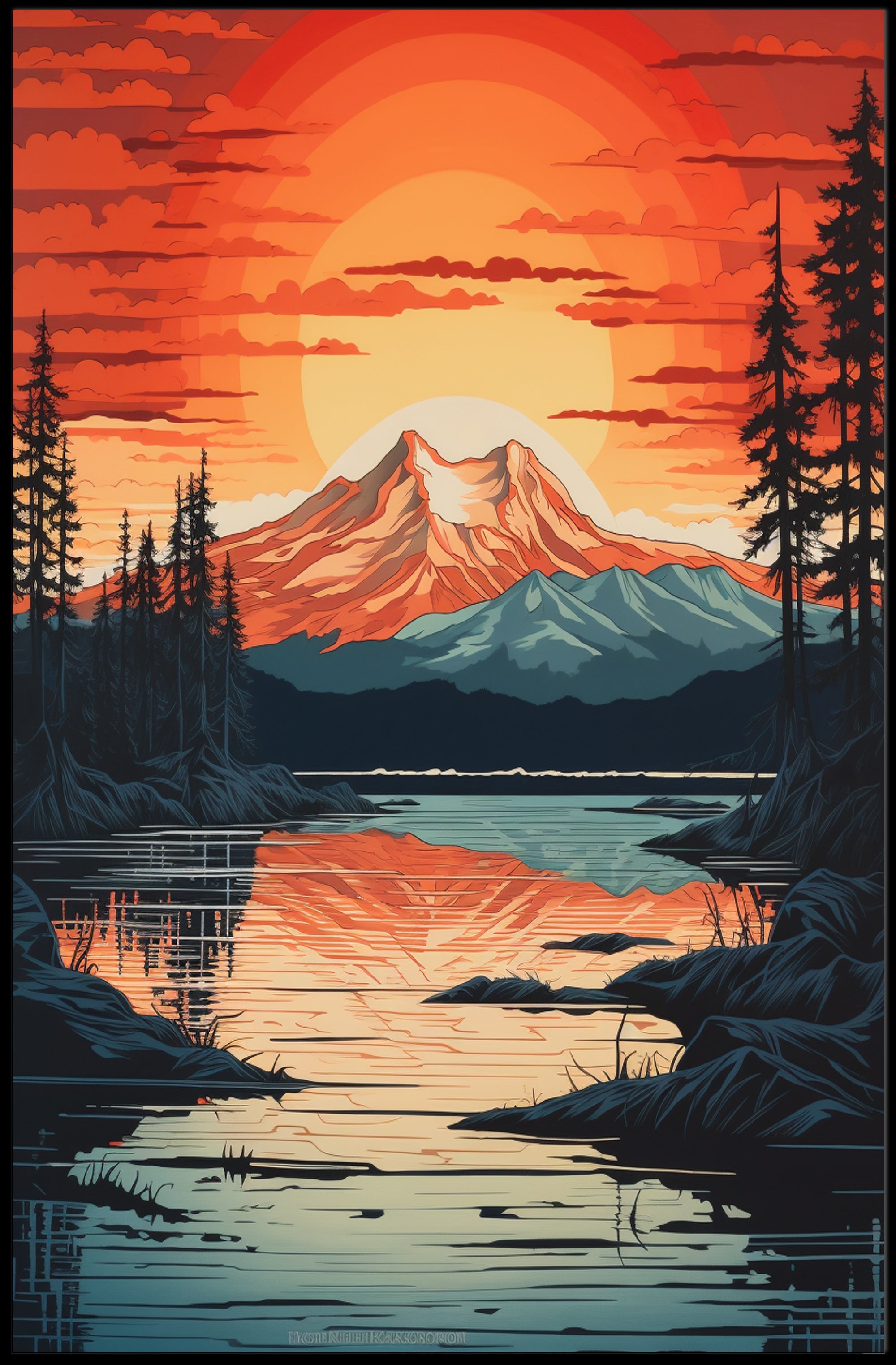 Serene Mountain Sunset Poster PosterGoat