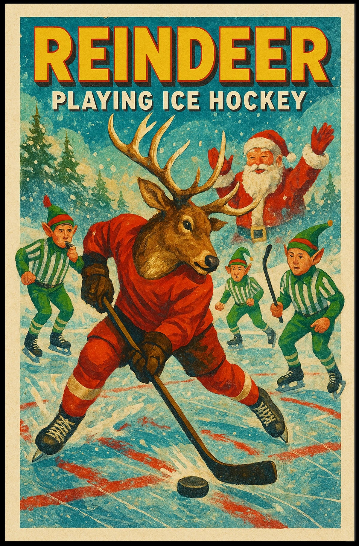 Reindeer Ice Hockey Christmas Wonderland Sports Poster