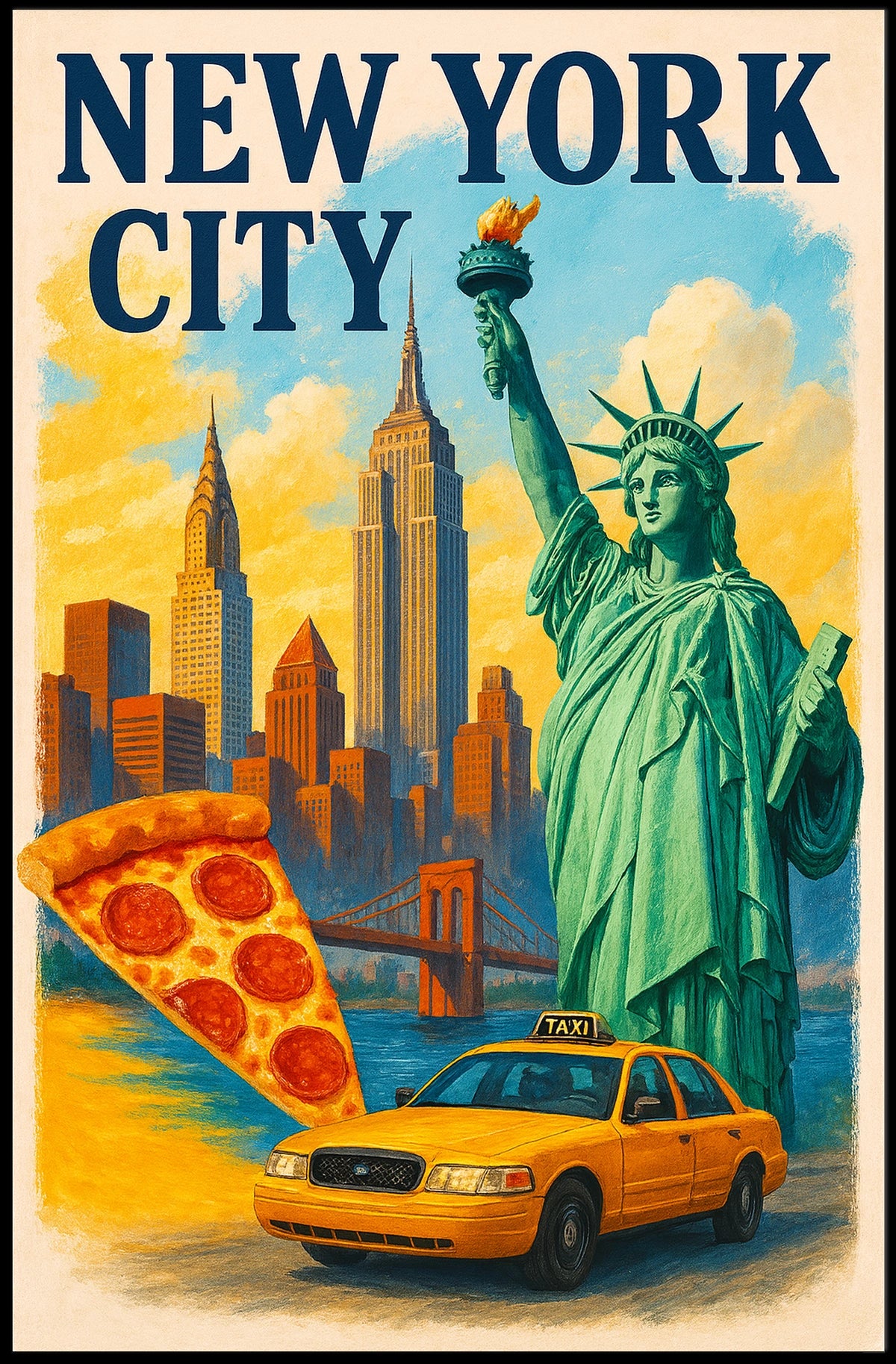 New York City Icons Cityscape Poster Modern Wall Art