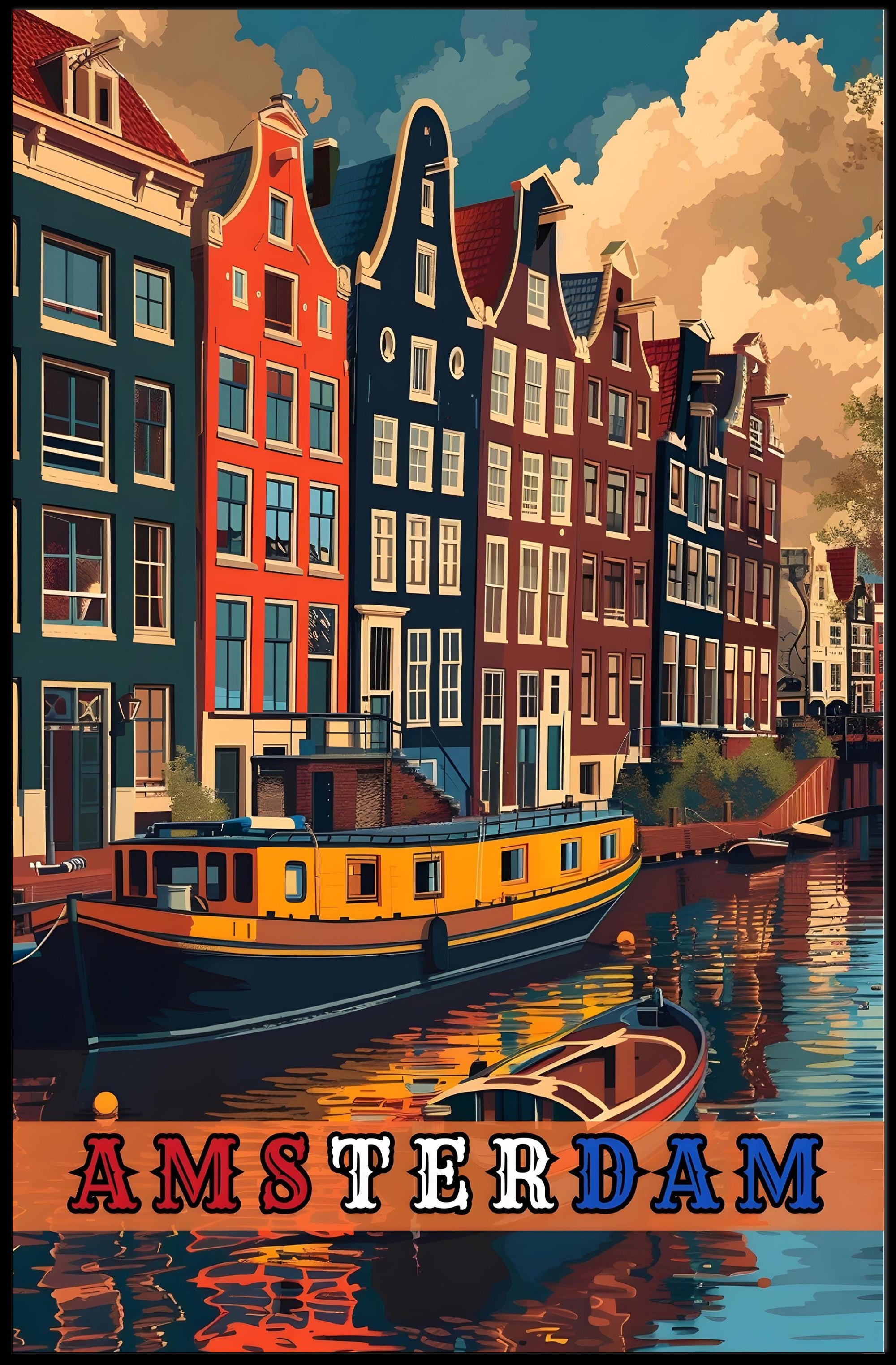 Amsterdam Scenic Canals Artistic Heritage Travel Poster