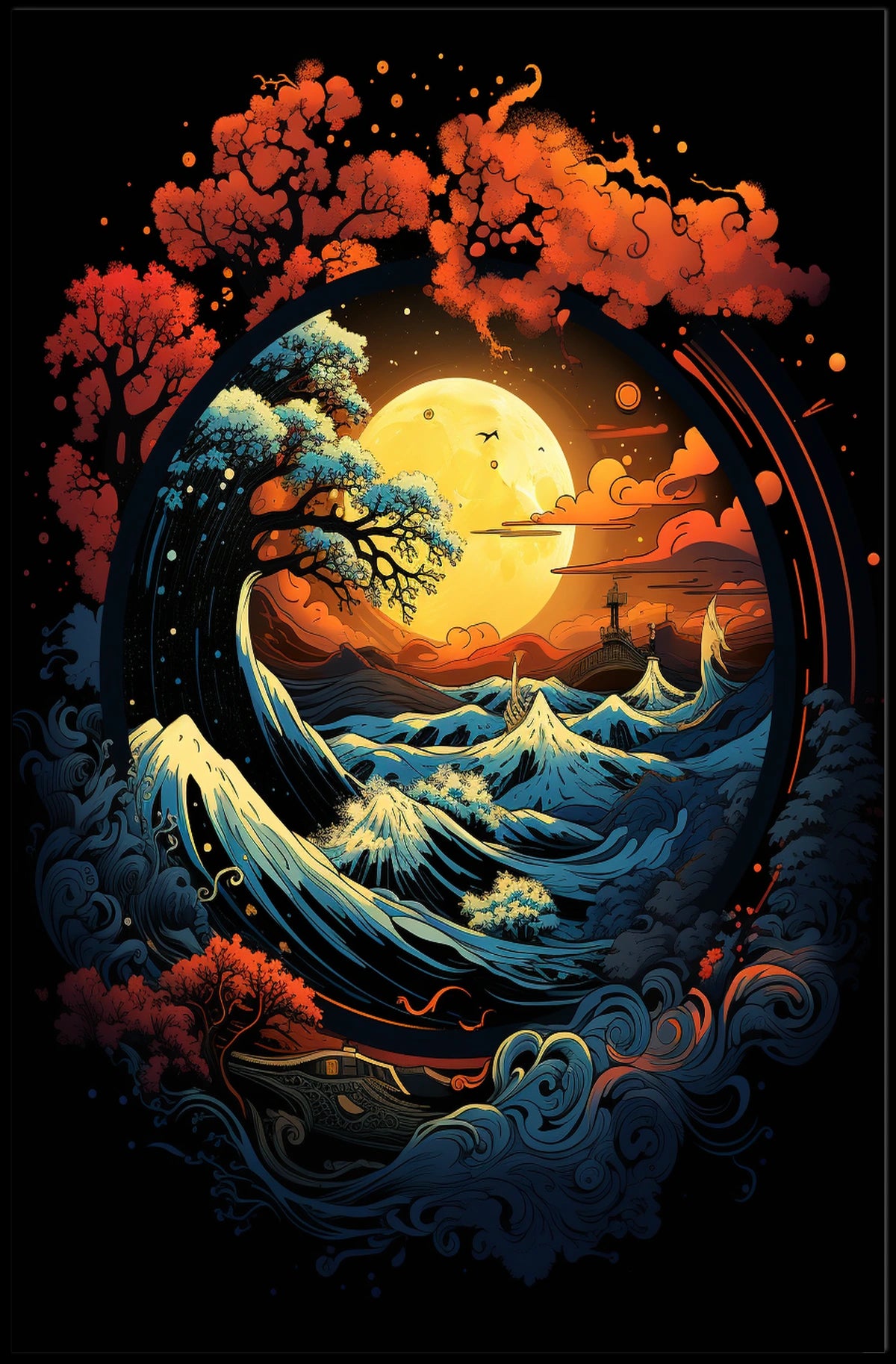 Mystical Moonlit Landscape with Celestial Harmony Poster