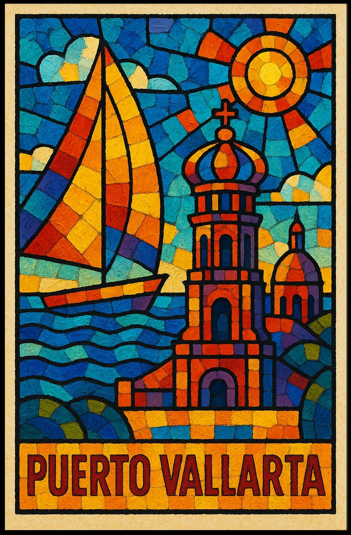 Puerto Vallarta Stained Glass Art Poster