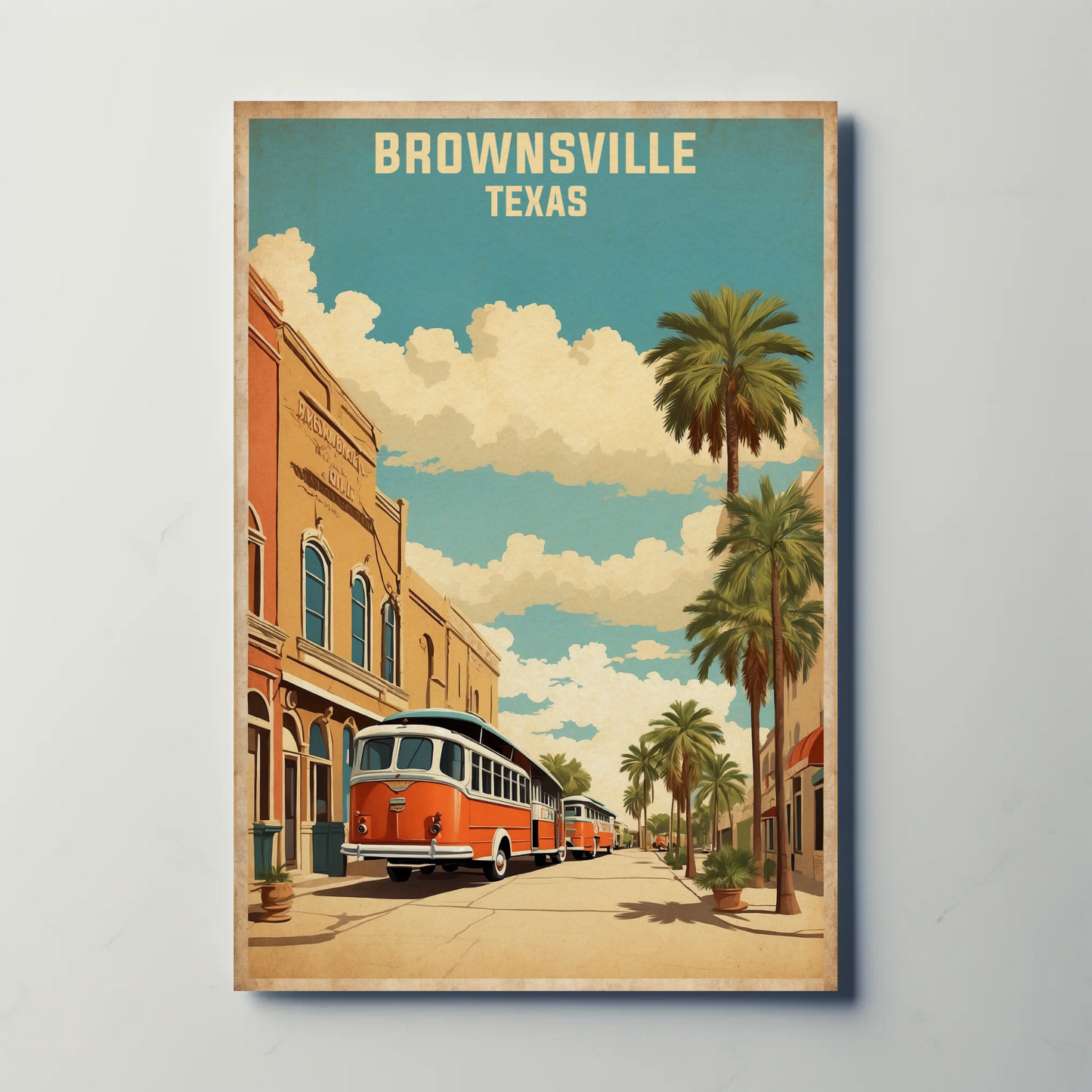 Brownsville Texas American Scene Art Vintage Travel Poster