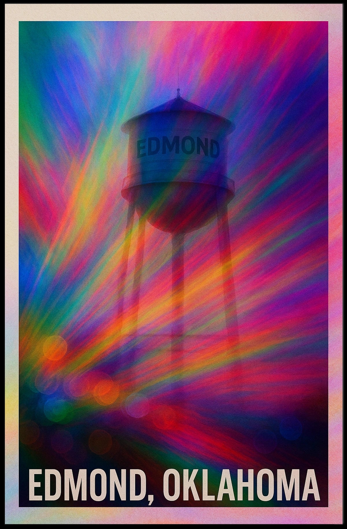 Edmond Oklahoma Water Tower Vibrant Pop Art Digital Painting Decor Lovers Wanderlust Poster