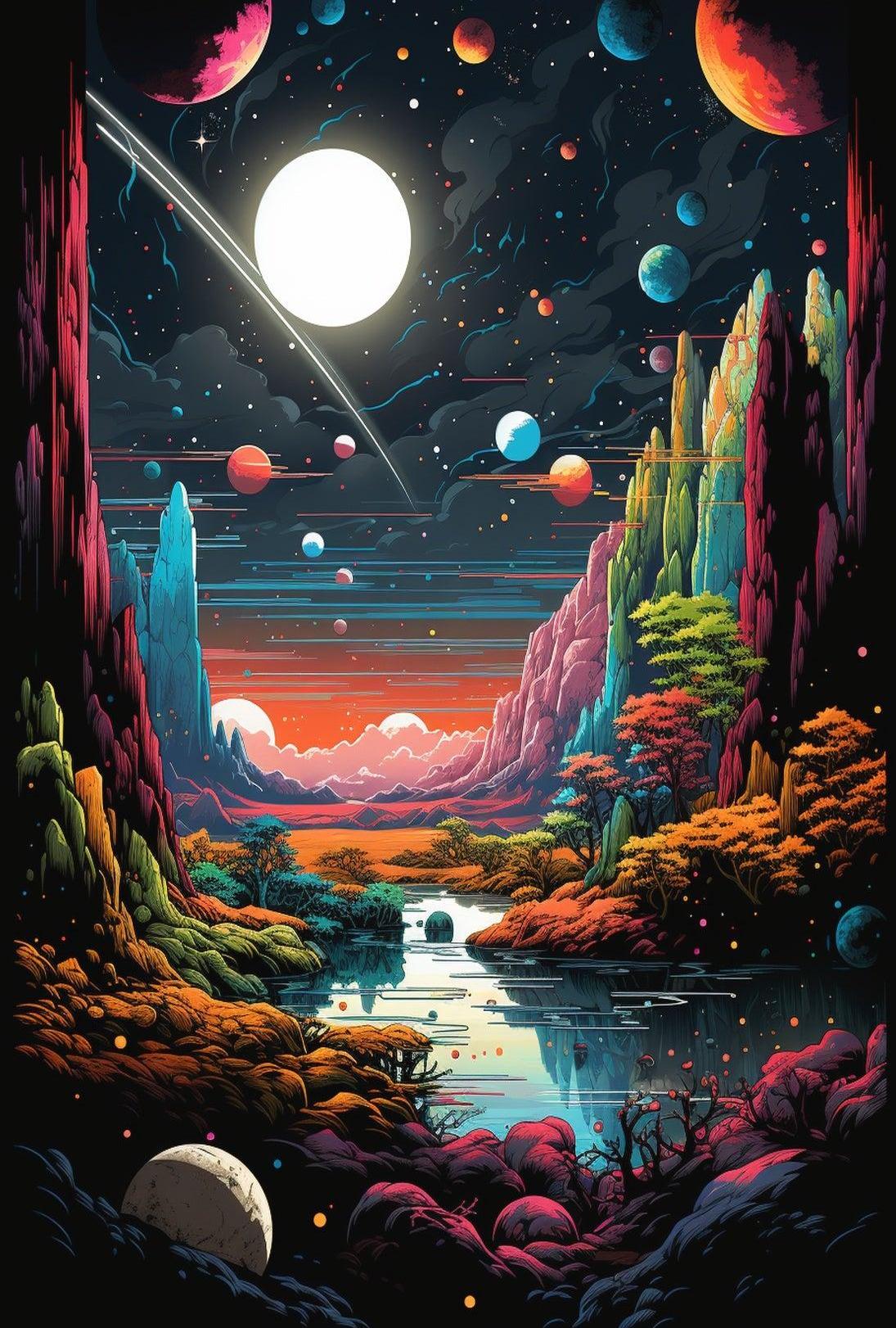 Cosmic Dreamscape: Vibrant Futuristic Sci-Fi Poster