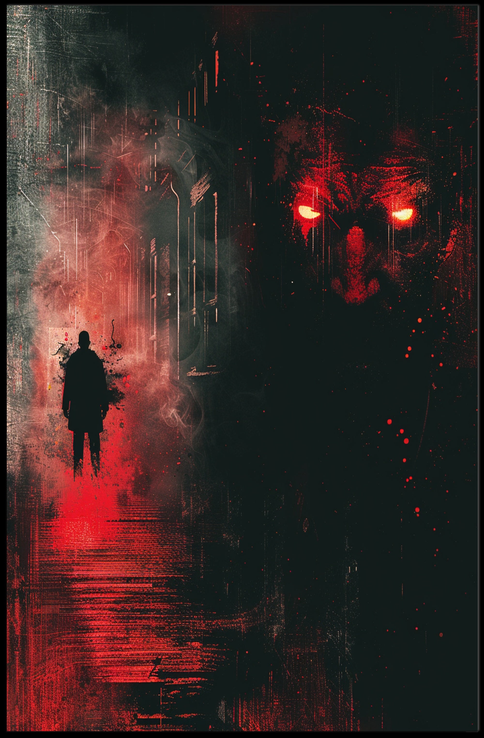 Mysterious Silhouette Horror Scene Suspenseful Artistic Poster PosterGoat