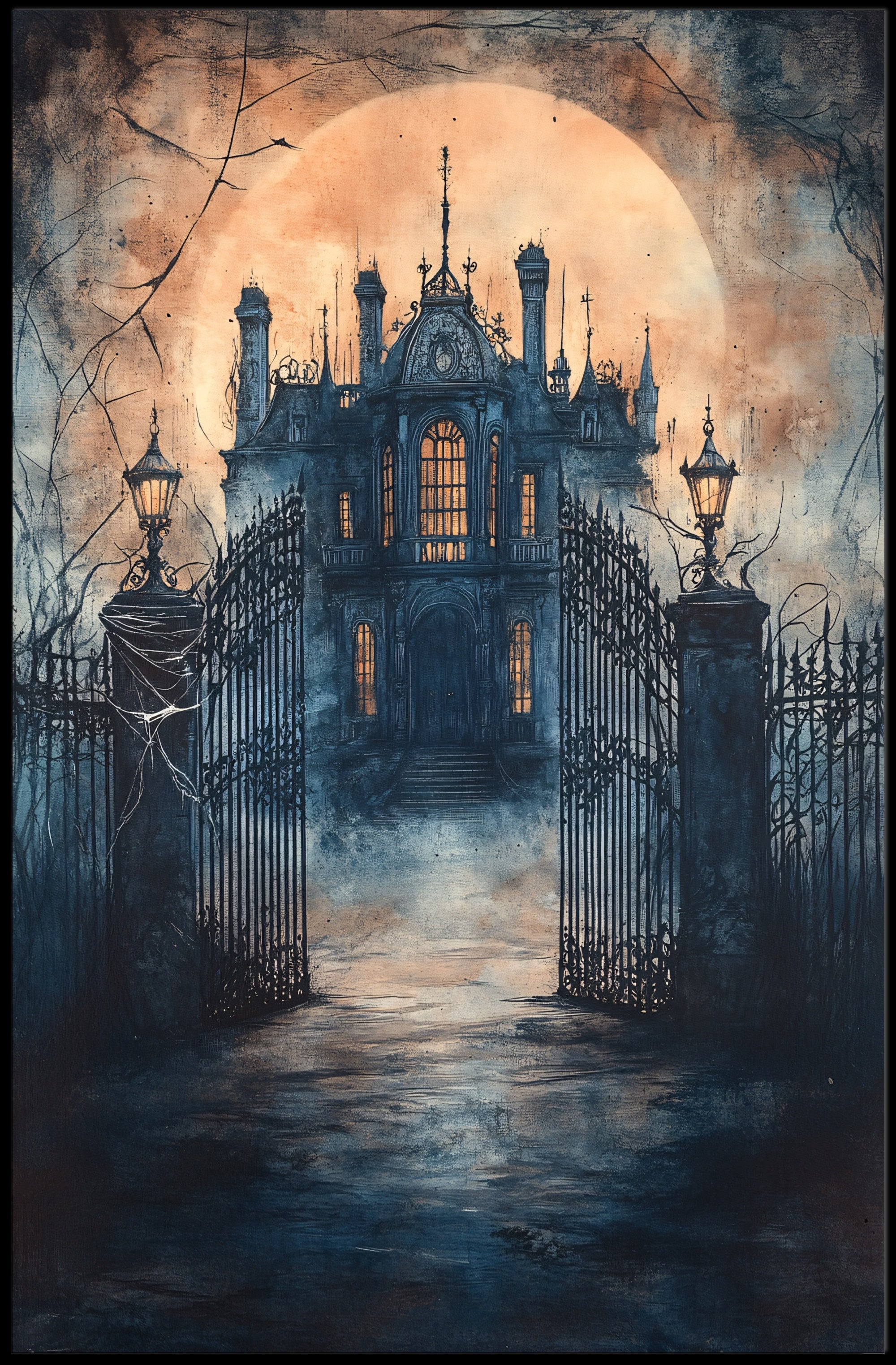 Haunting Gothic Mansion Moonlit Fantasy or Mythology Poster