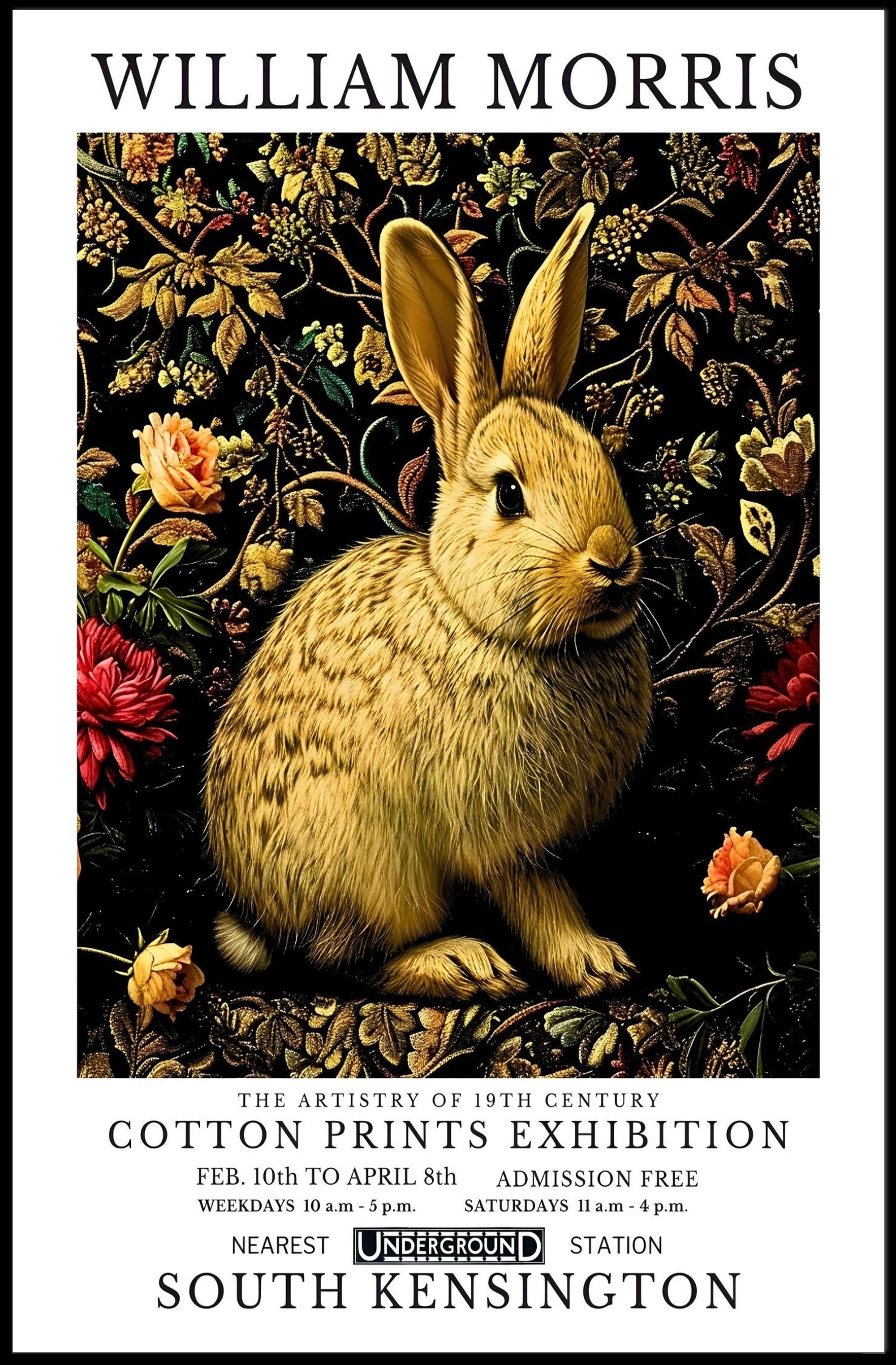 Vintage Rabbit with Floral Pattern Artistic Poster