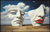 Surreal Sculpted Faces in Desert Landscape Artistic Poster