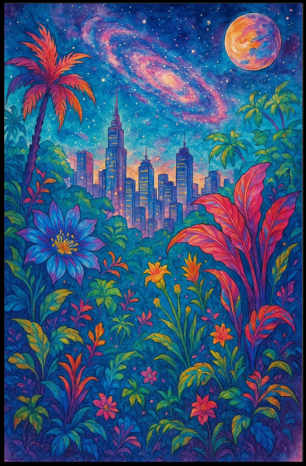 Cosmic Jungle Cityscape Poster