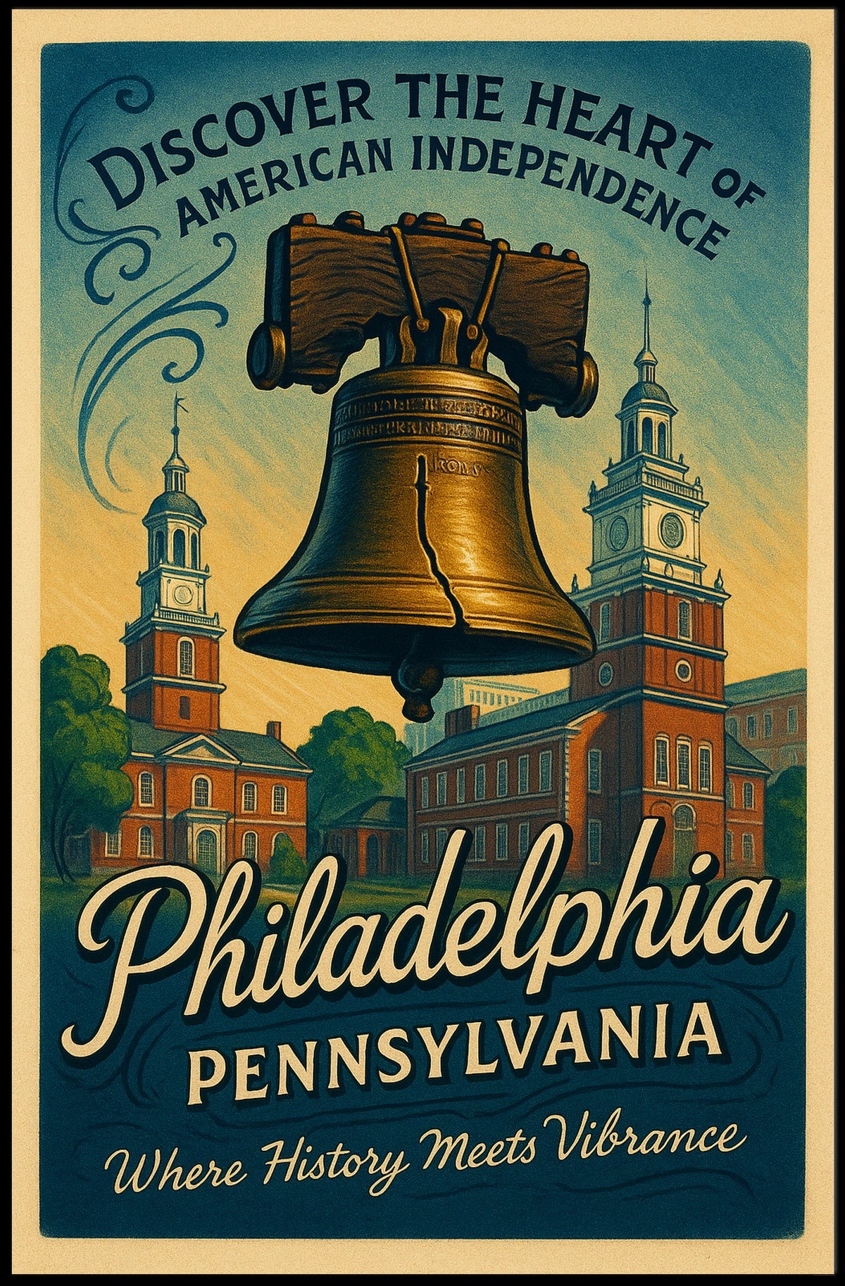 Philadelphia Independence Vintage Poster: Liberty Bell Art