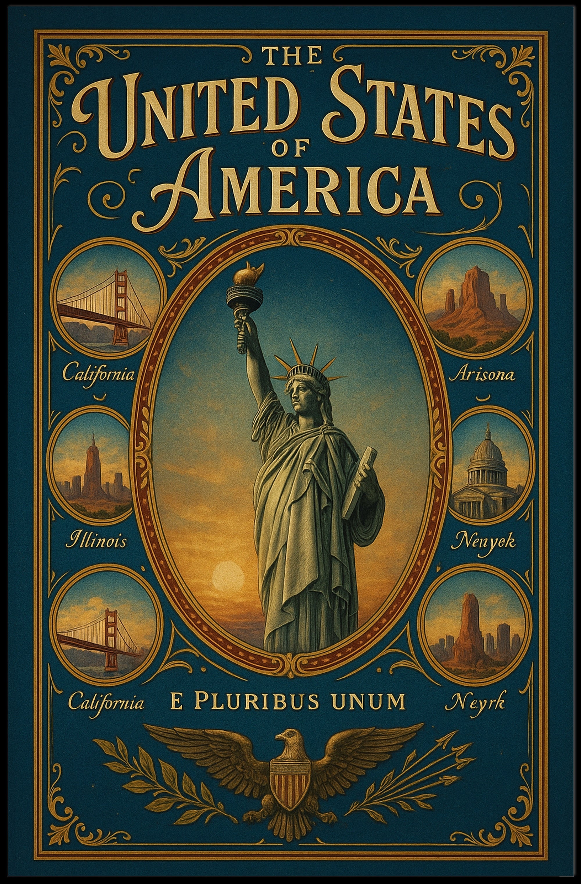 The United States of America Iconic Landmarks Poster PosterGoat