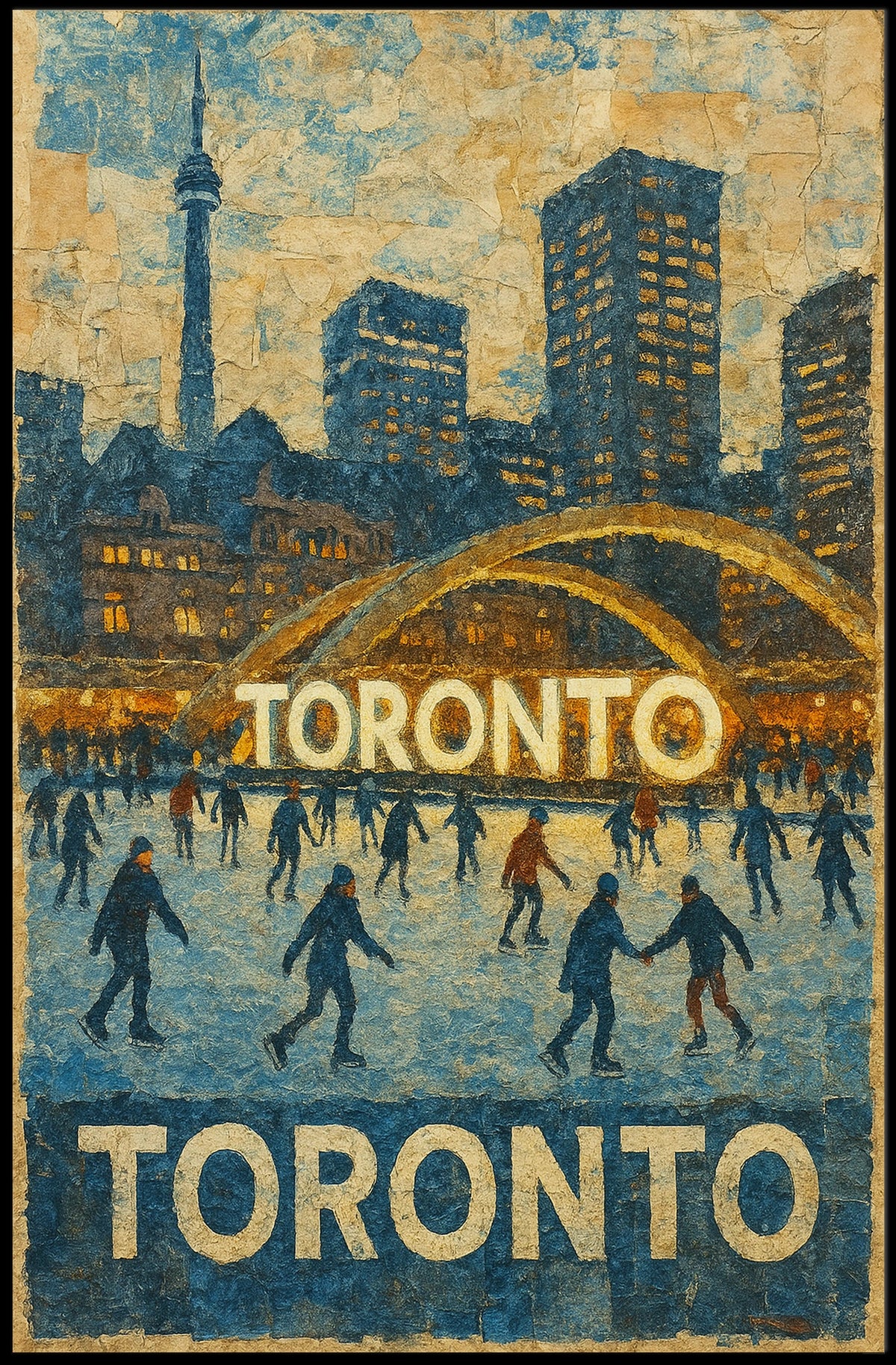 Toronto Cityscape Winter Night Scene Urban Landscape Artwork Poster