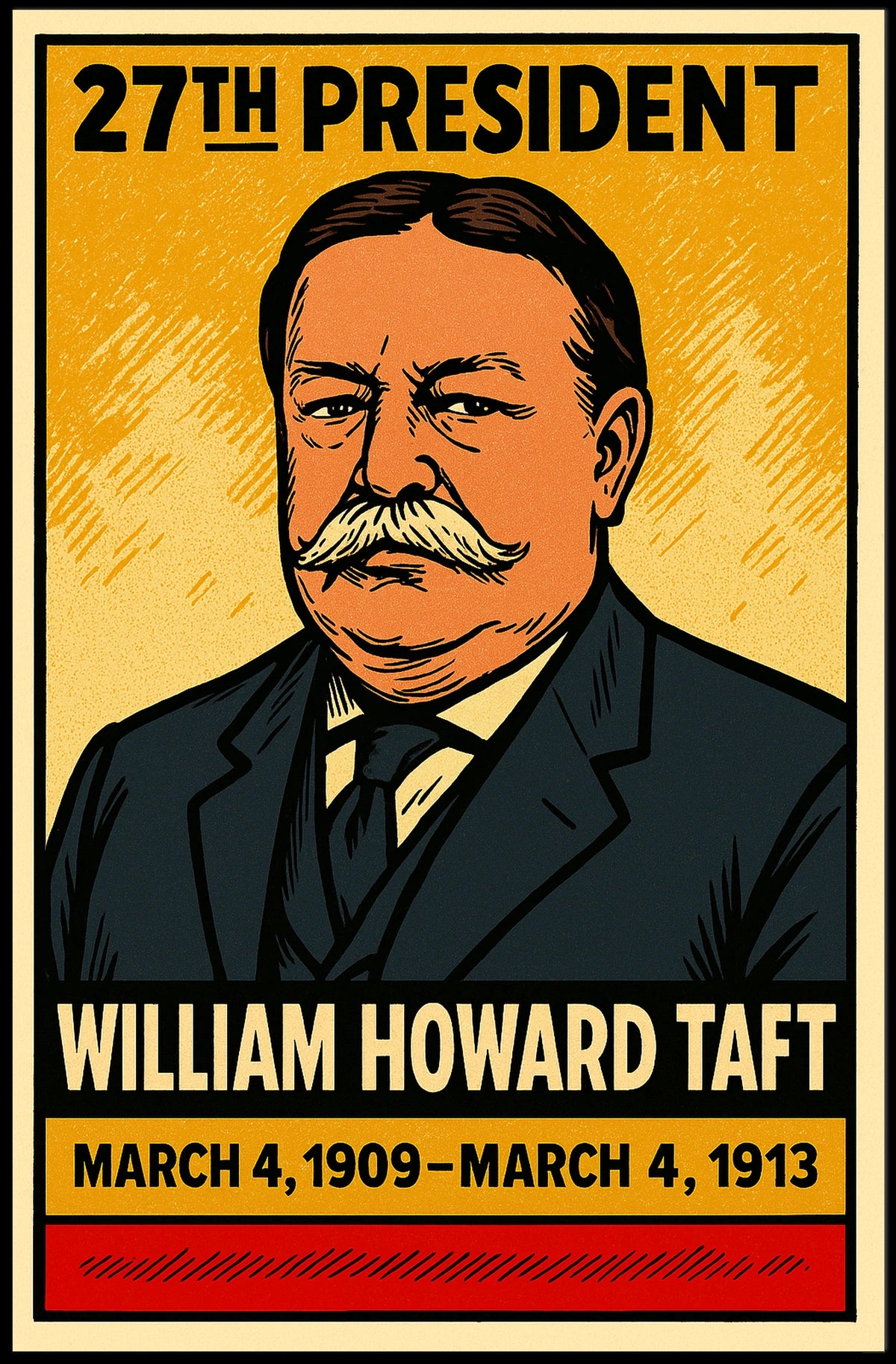 William Howard Taft 27th President of the United States Inked Comic Style Poster