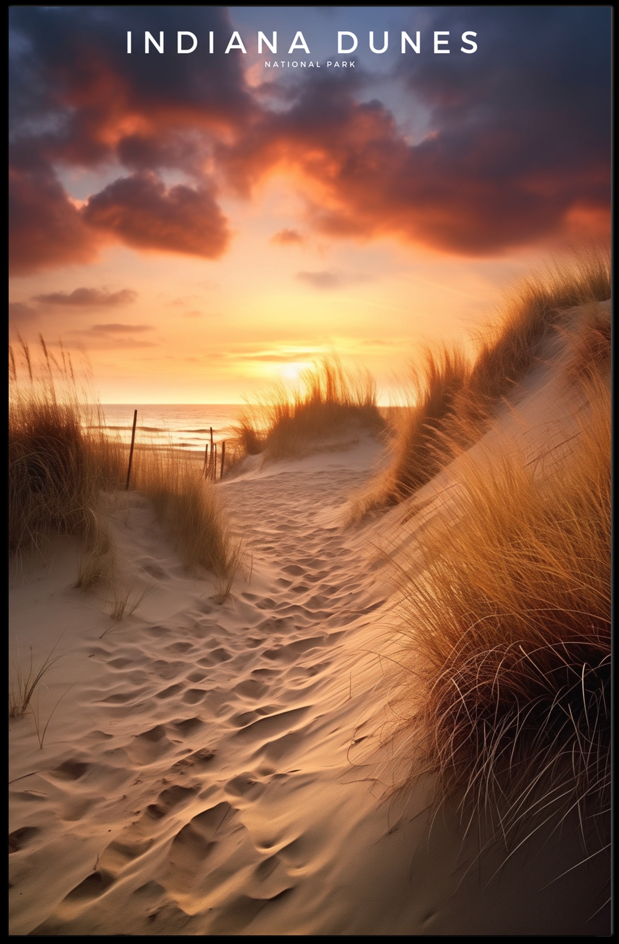 Indiana Dunes Sunset Poster Vintage Travel Wall Art