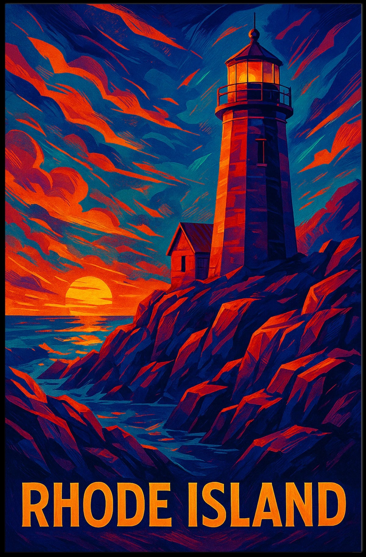 Rhode Island Lighthouse At Sunset Poster