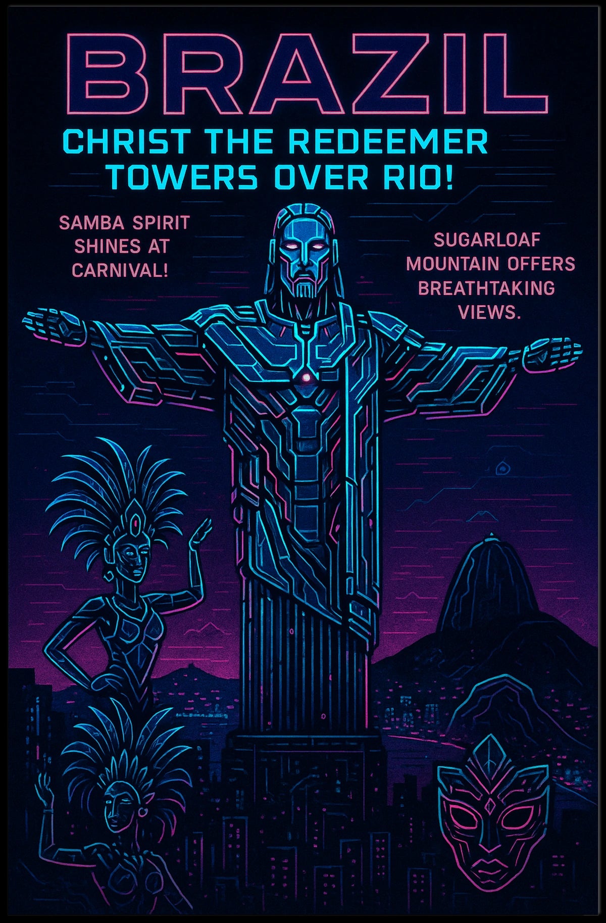Rio Carnival Cyberpunk Poster: Futuristic Brazilian Art