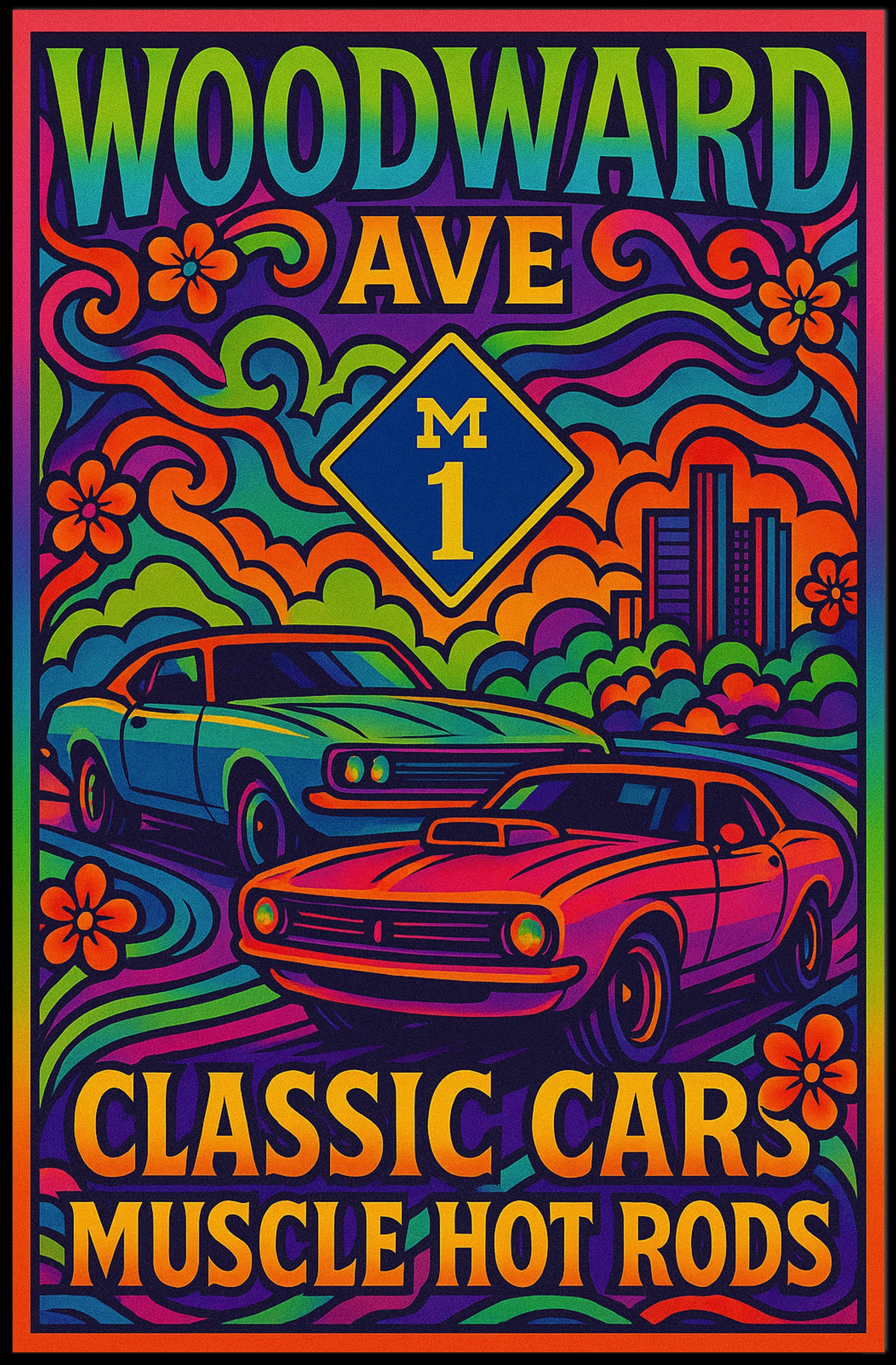 Woodward Ave Muscle Car Poster