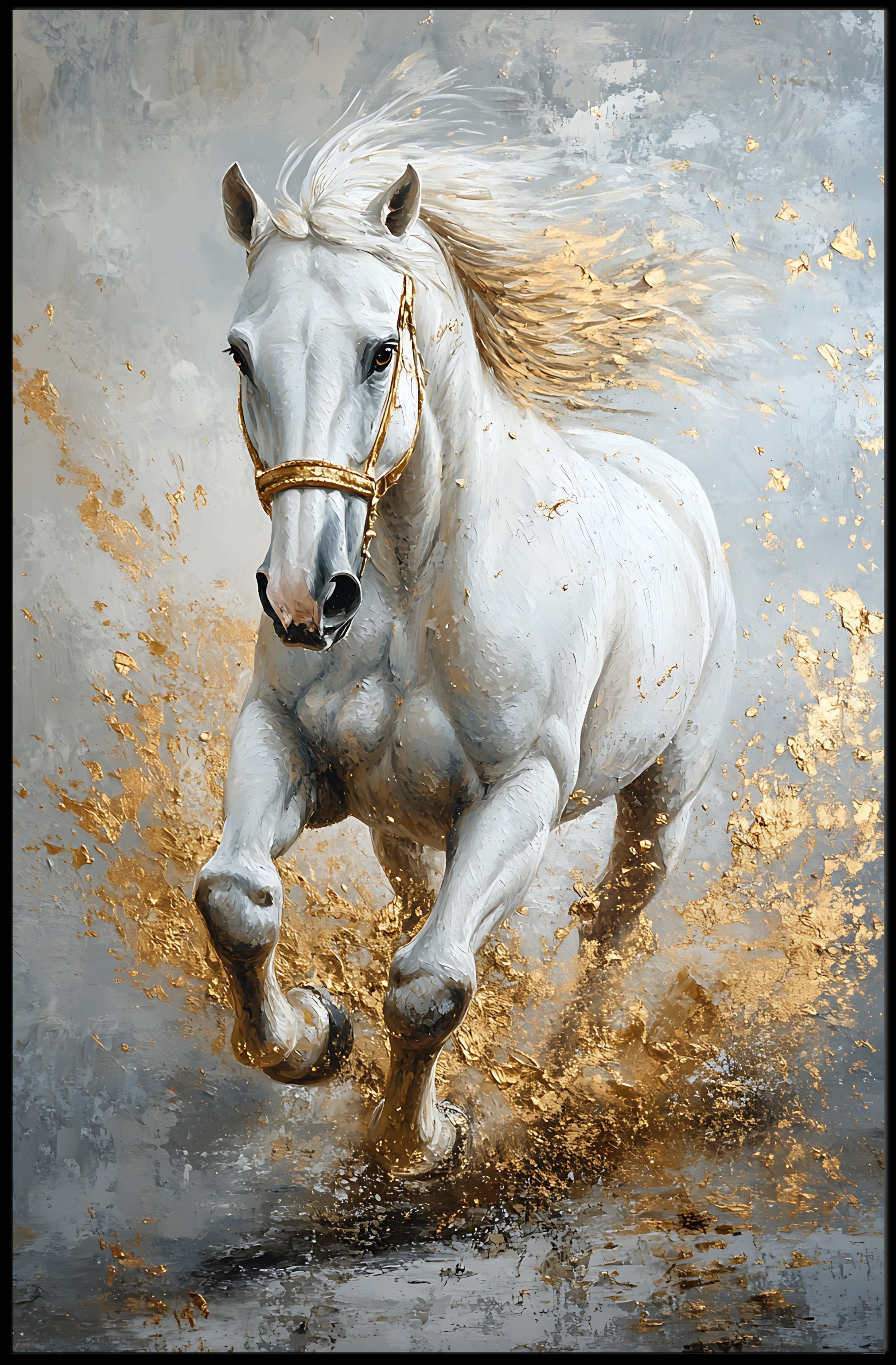 Majestic Galloping White Horse Abstract Artistic Poster