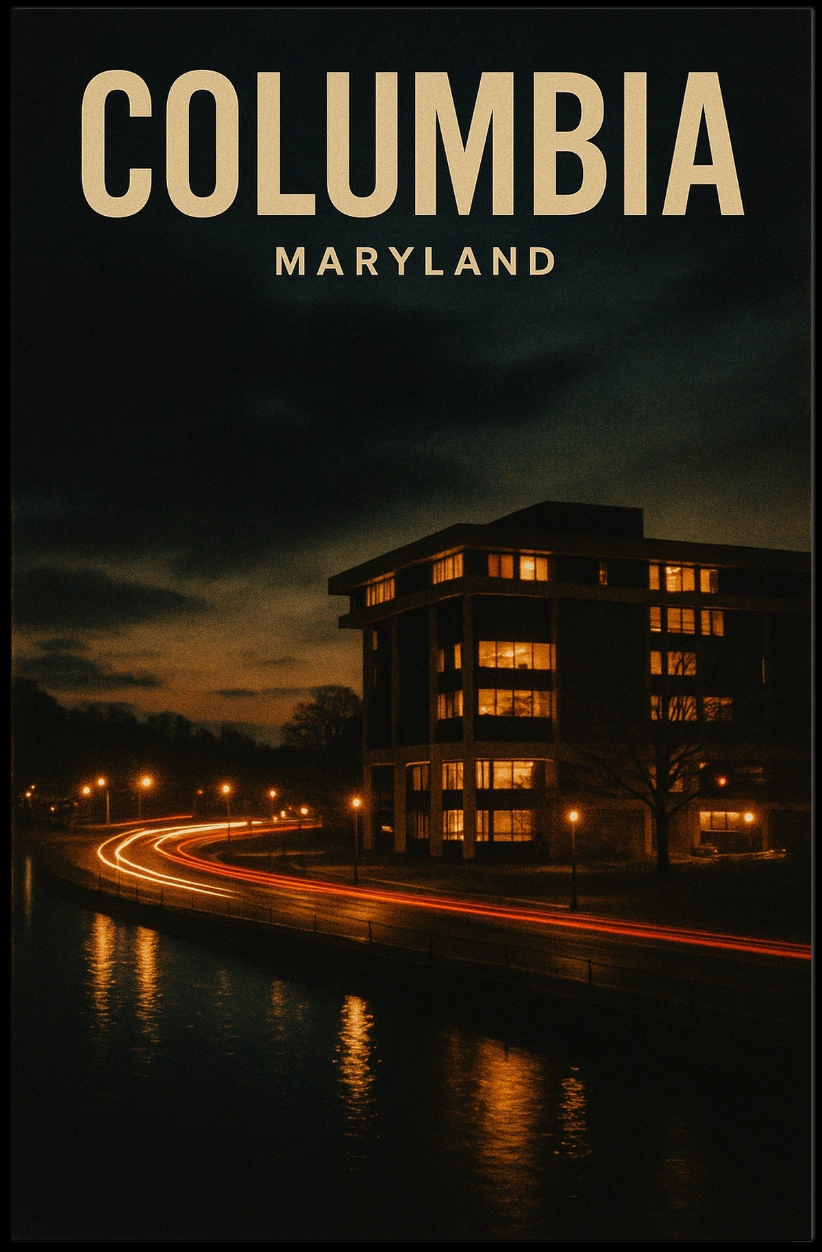 Columbia Maryland Night Cityscape Photography Poster