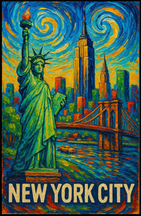 New York City Vibrant Impressionist Poster Vintage Wall Art