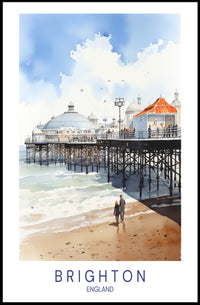Brighton seaside watercolor travel poster - serene, nostalgic charm PosterGoat