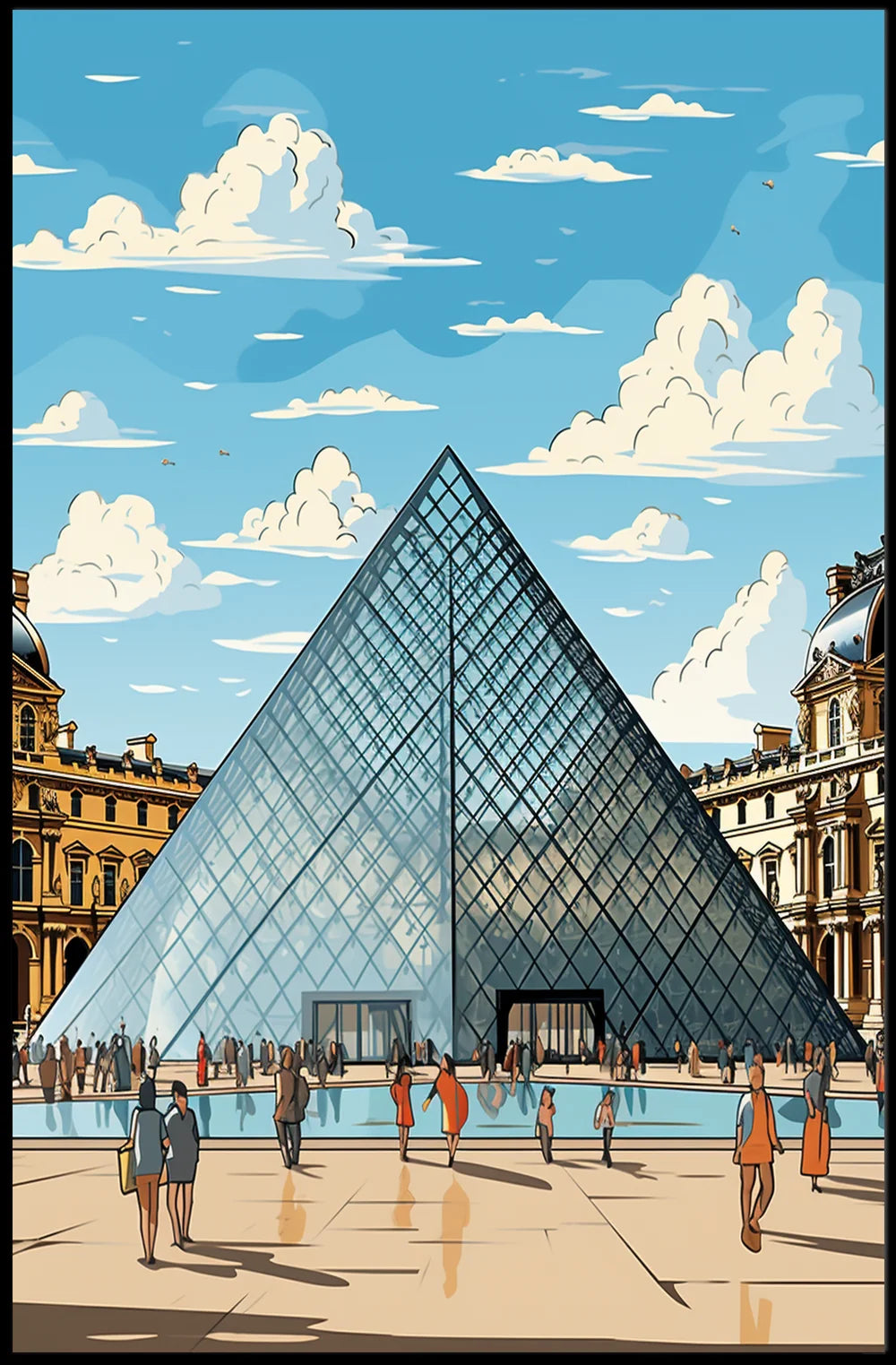 Louvre Pyramid Paris Art Poster: Modern & Vibrant