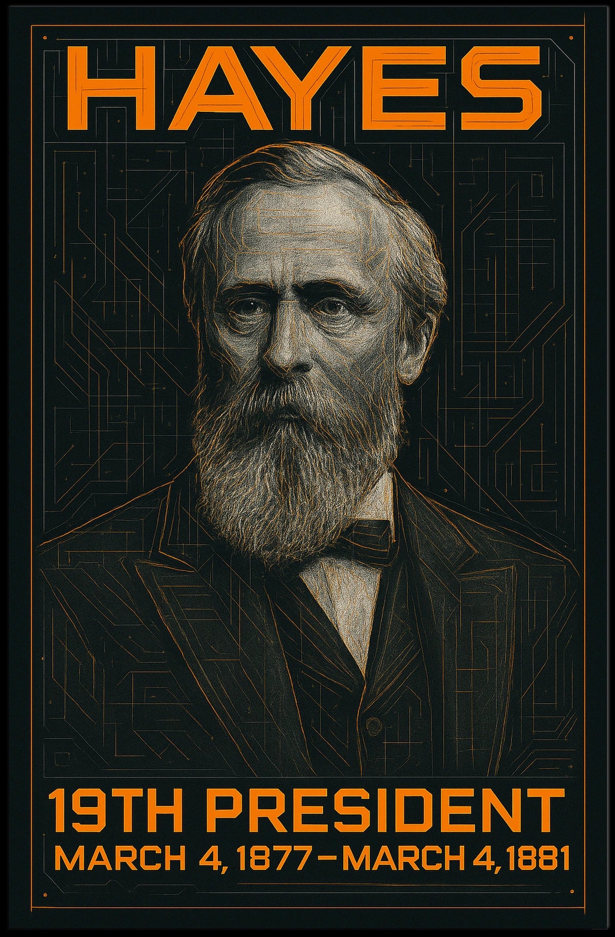 Rutherford B. Hayes 19th President of the United States Techno Schematic Poster