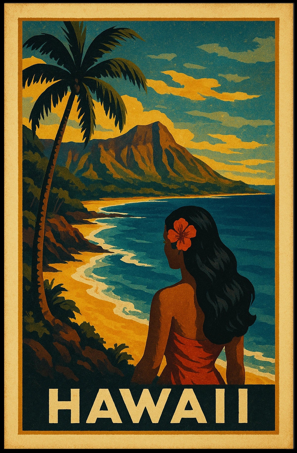 Hawaii Vintage Travel Poster