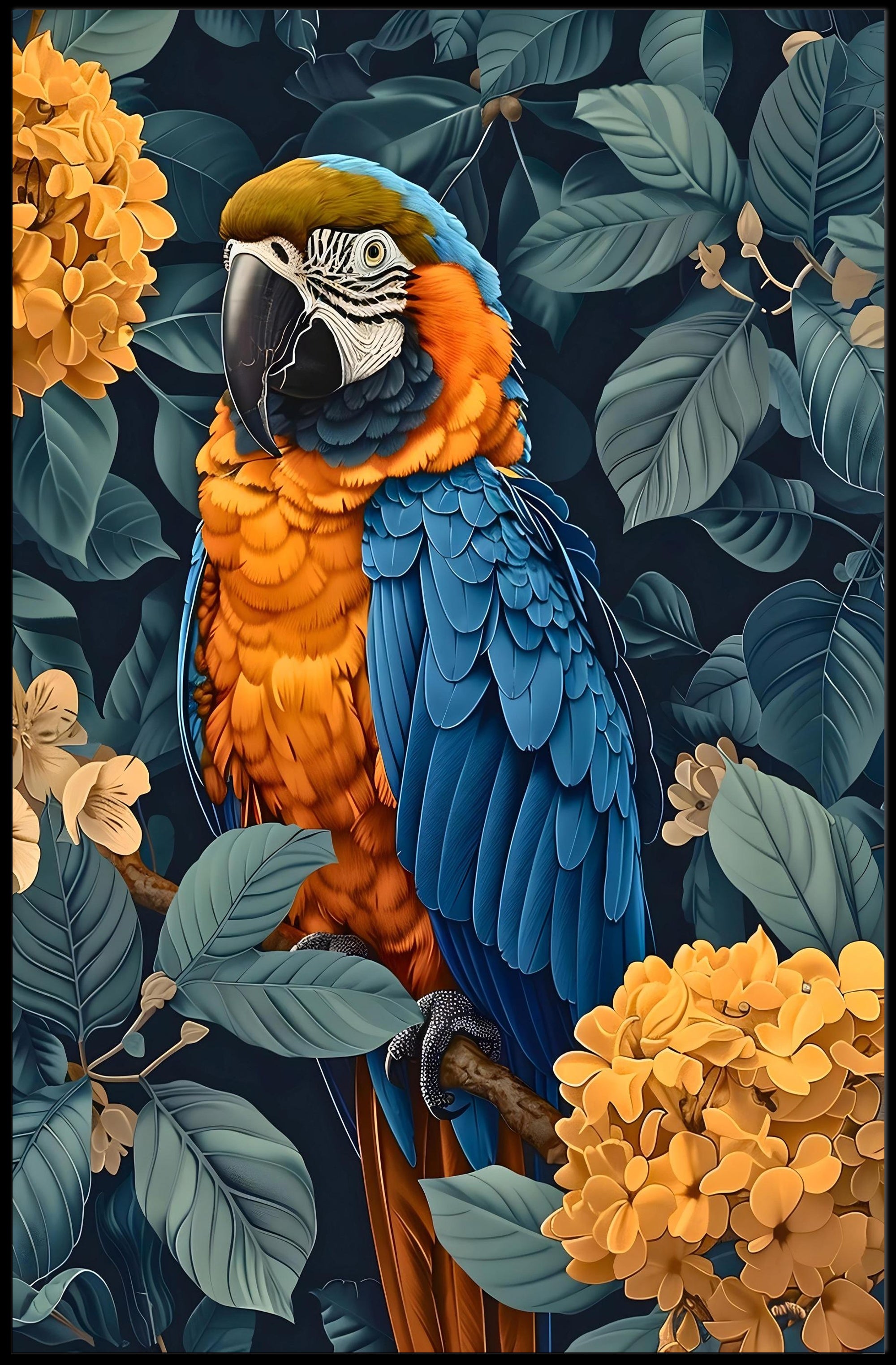 Vibrant Parrot Floral Paradise Wall Art