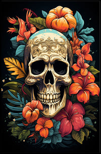 Skull and Floral Composition: Abstract or Artistic Poster